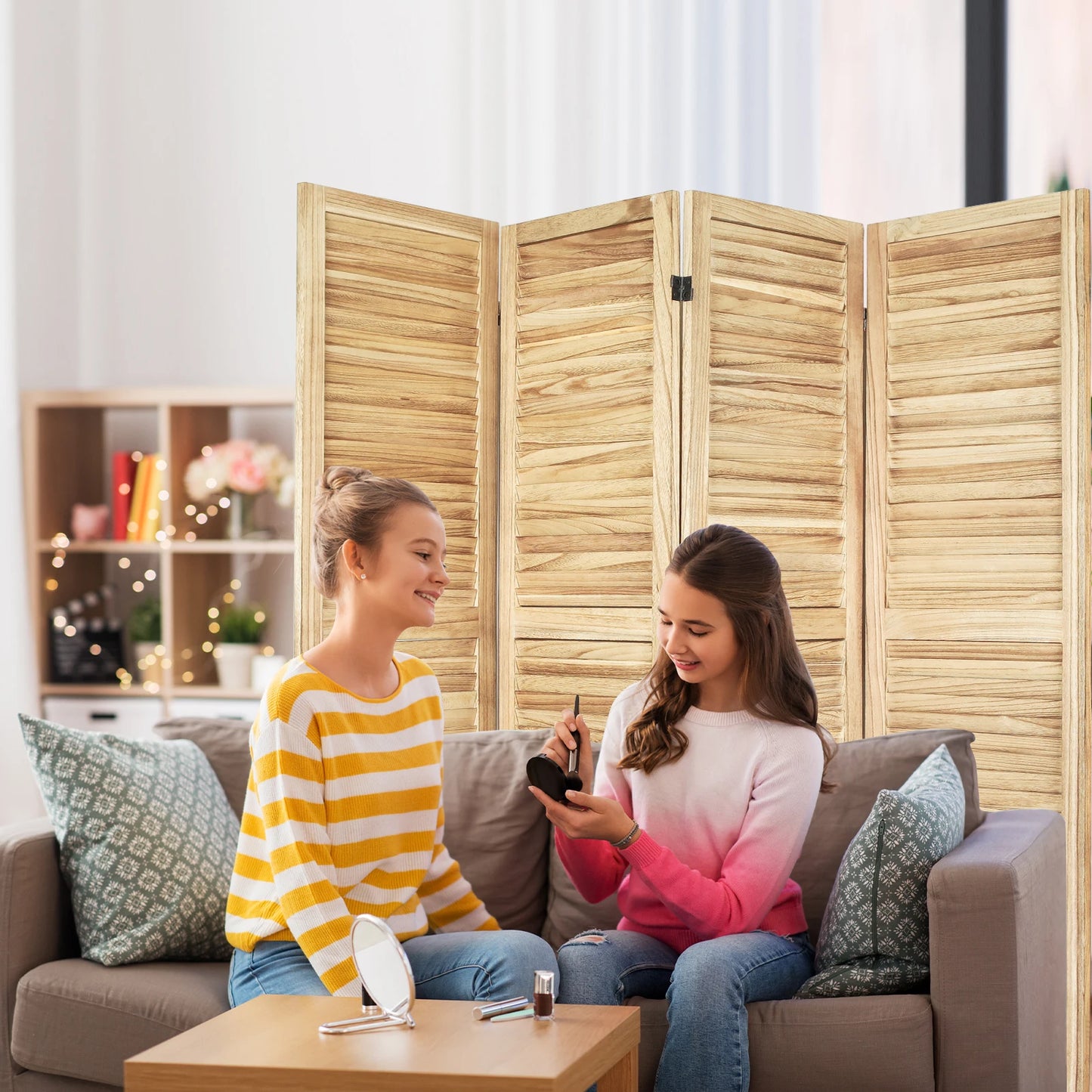 Wood Room Divider Folding Privacy Screen Freestanding Louvered Divider
