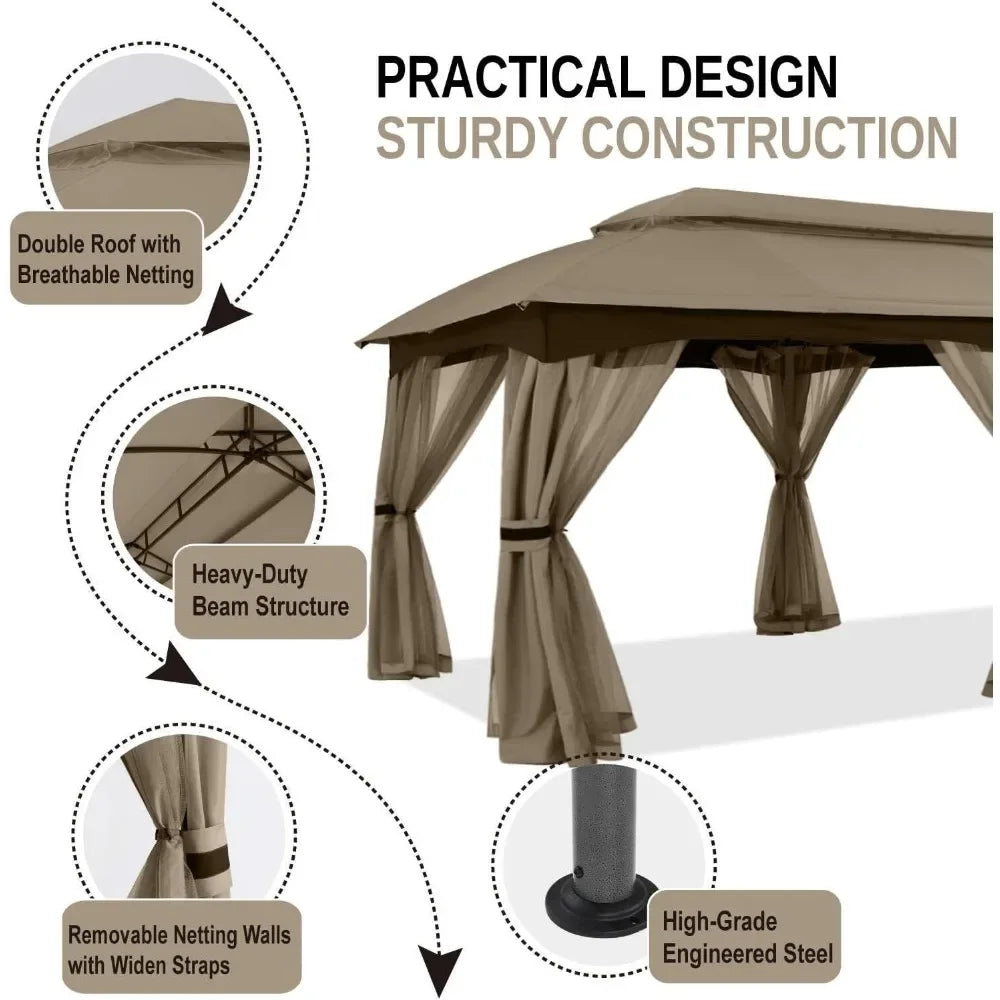 XMSJ Outdoor Gazebo With Mosquito Netting For Patio And Garden