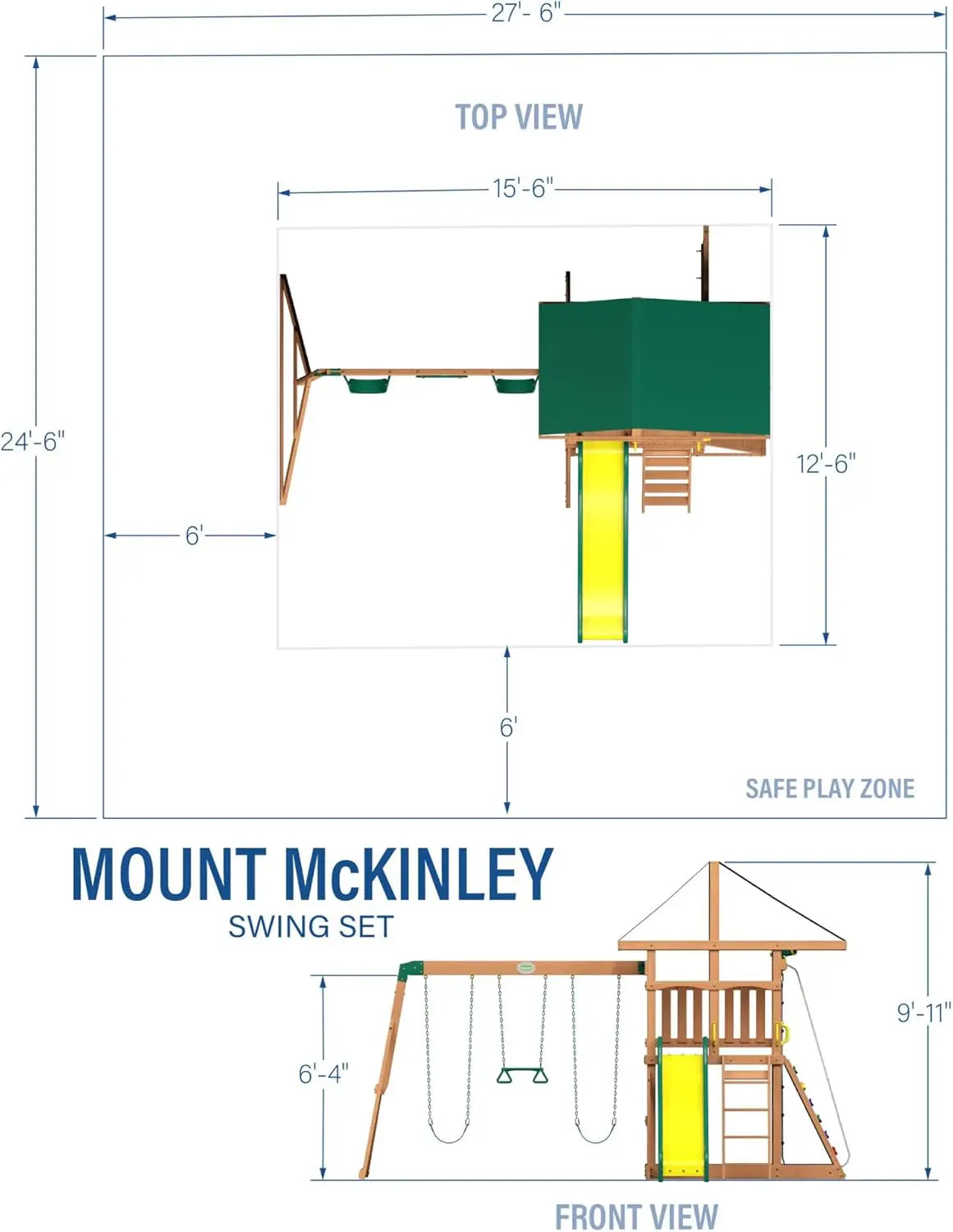 Mount McKinley Cedar Wood Swing Set With Wave Slide