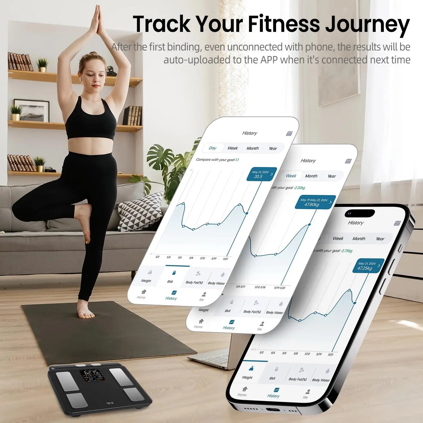 8-Electrode Smart Body Scale with Full Composition Analysis and Bluetooth Sync