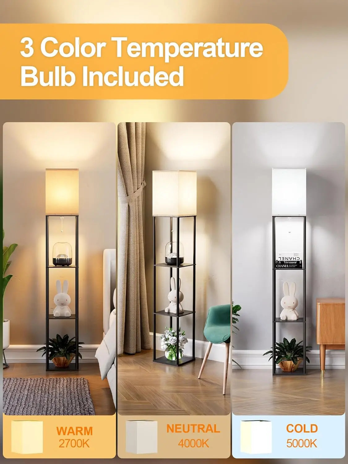 Modern Corner Floor Lamp With 3 Shelves And LED Light