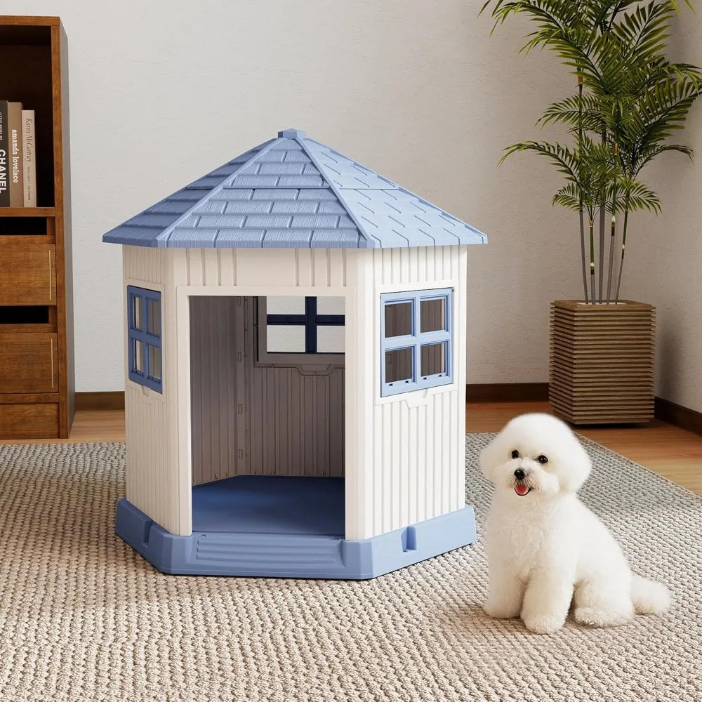 Dog House Indoor Outdoor Shelter With Window And Raised Floor