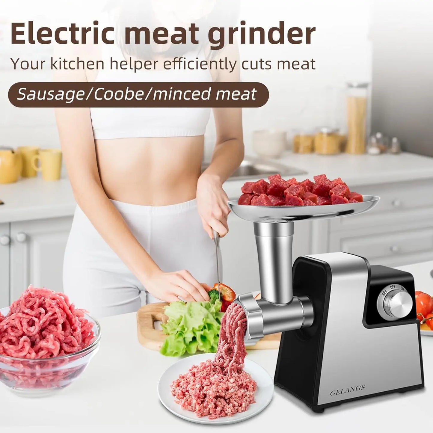 350W Electric Meat Grinder With Sausage Stuffer Tubes Kubbe Kit