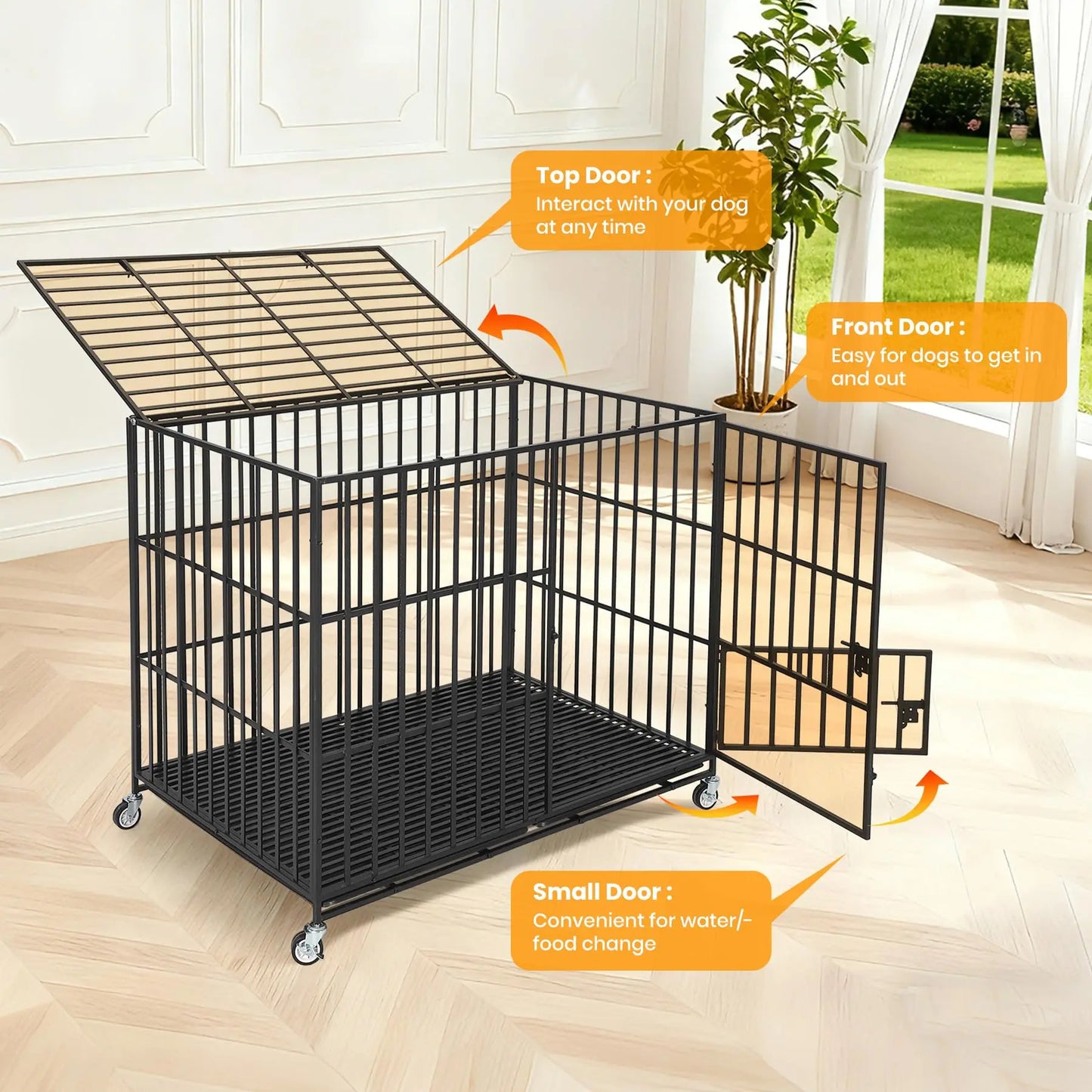 HiMISS Heavy Duty Escape-Proof Metal Dog Crate with Three Doors