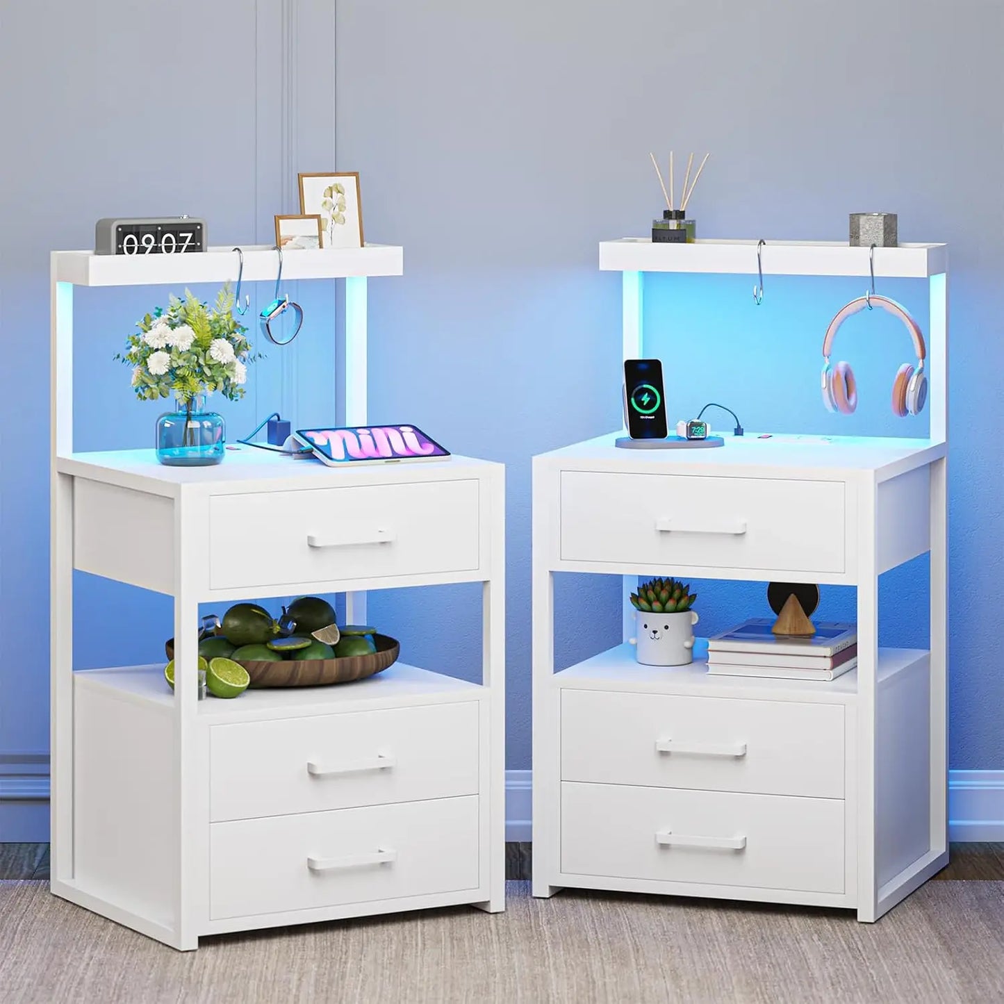 Guangbai Nightstands Set Of 2 With LED Charging Station