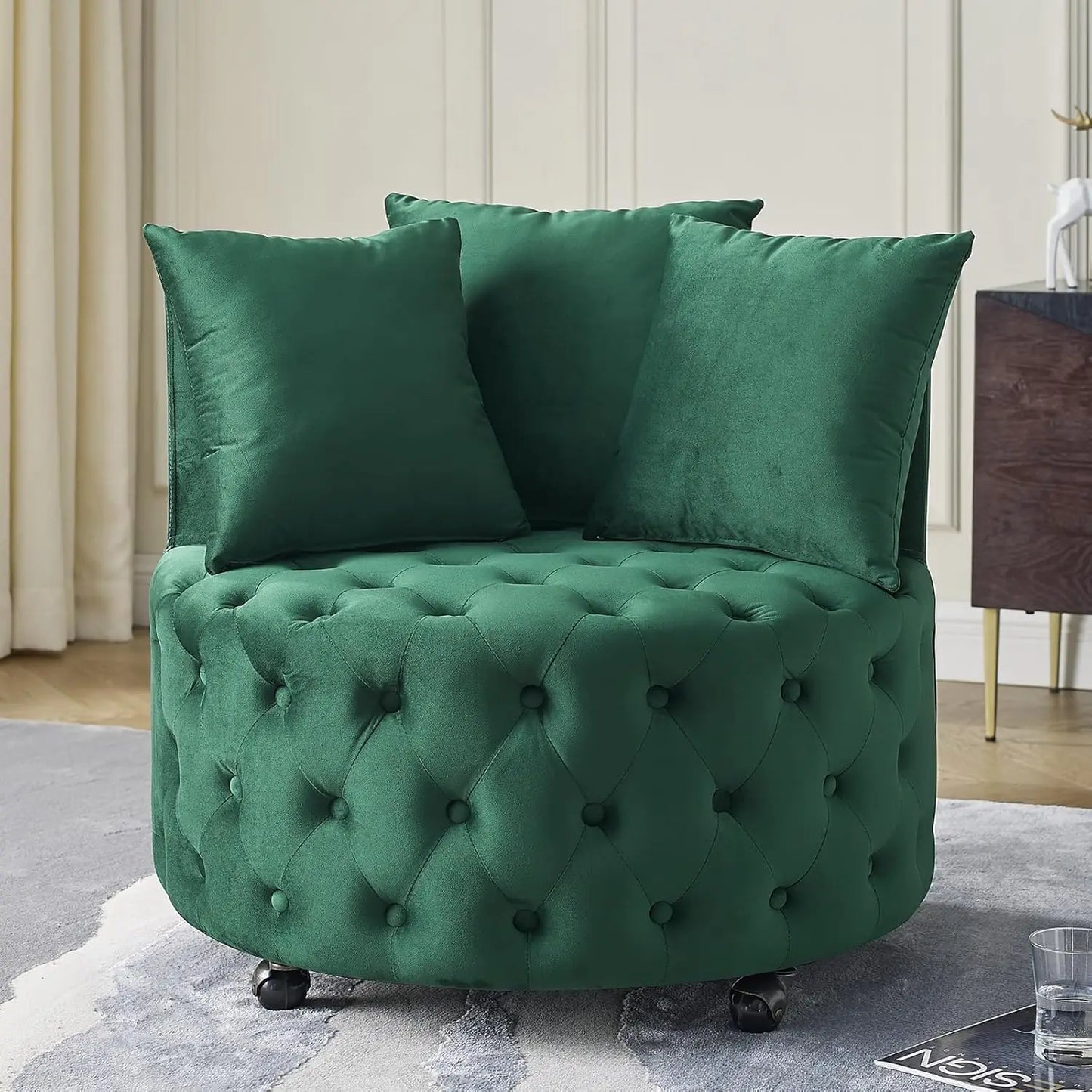 Velvet 360° Swivel Barrel Chair With Movable Wheels