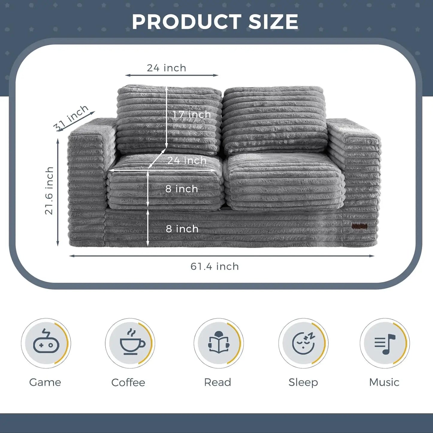 Bean Bag Sofa With Pillows And Armrests