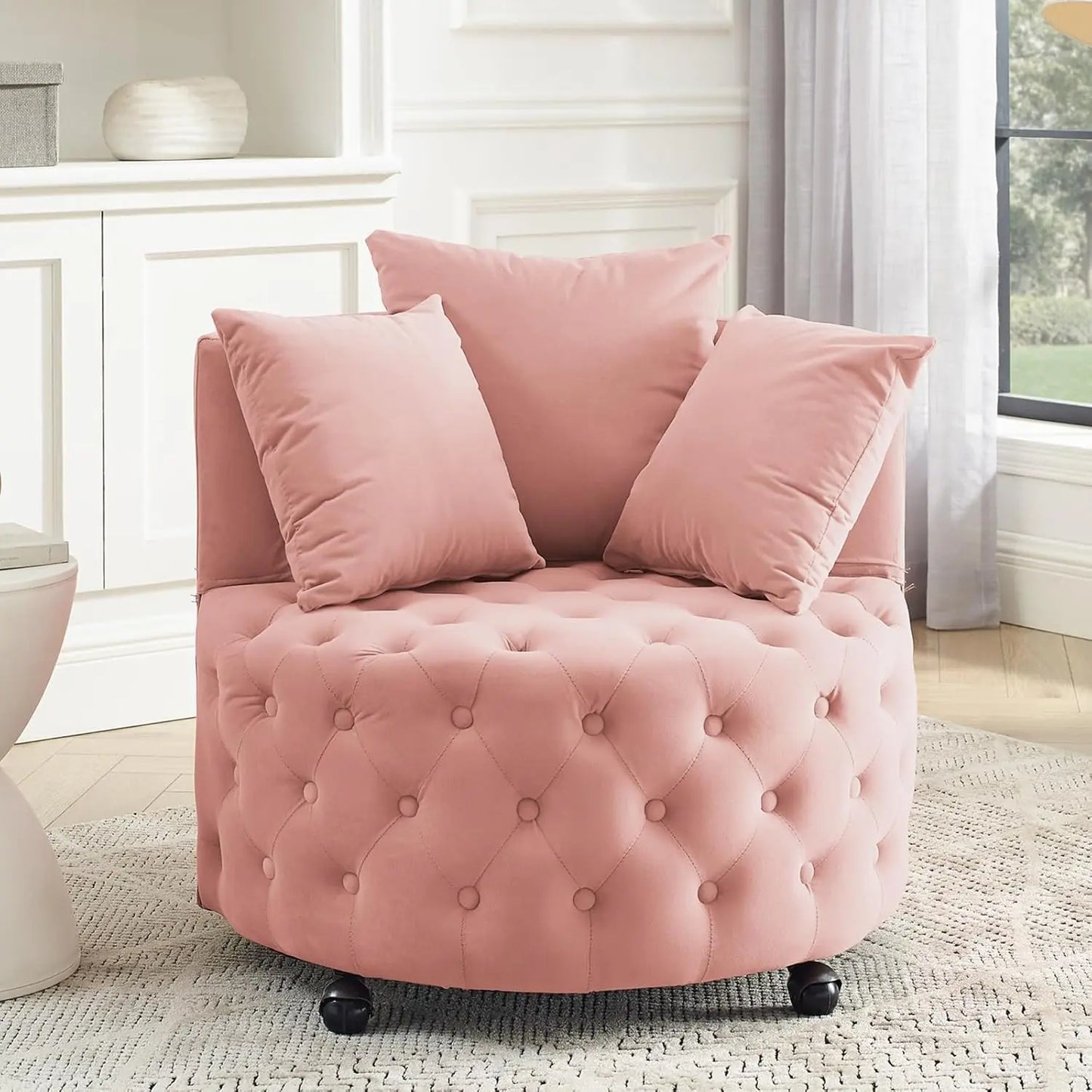 Velvet 360° Swivel Barrel Chair With Movable Wheels