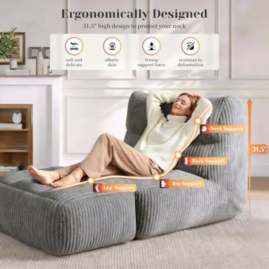 MDNG Memory Foam Bean Bag Chair With Foldable Ottoman