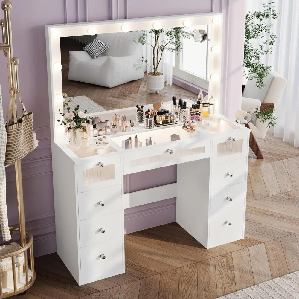Makeup Vanity Desk With Lights Mirror Charging Station