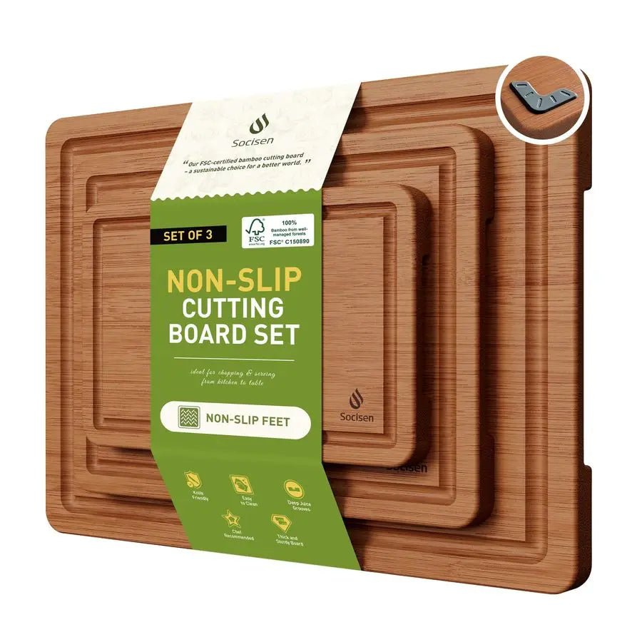 Packs Bamboo Cutting Board Set With Non Slip Durable Feet