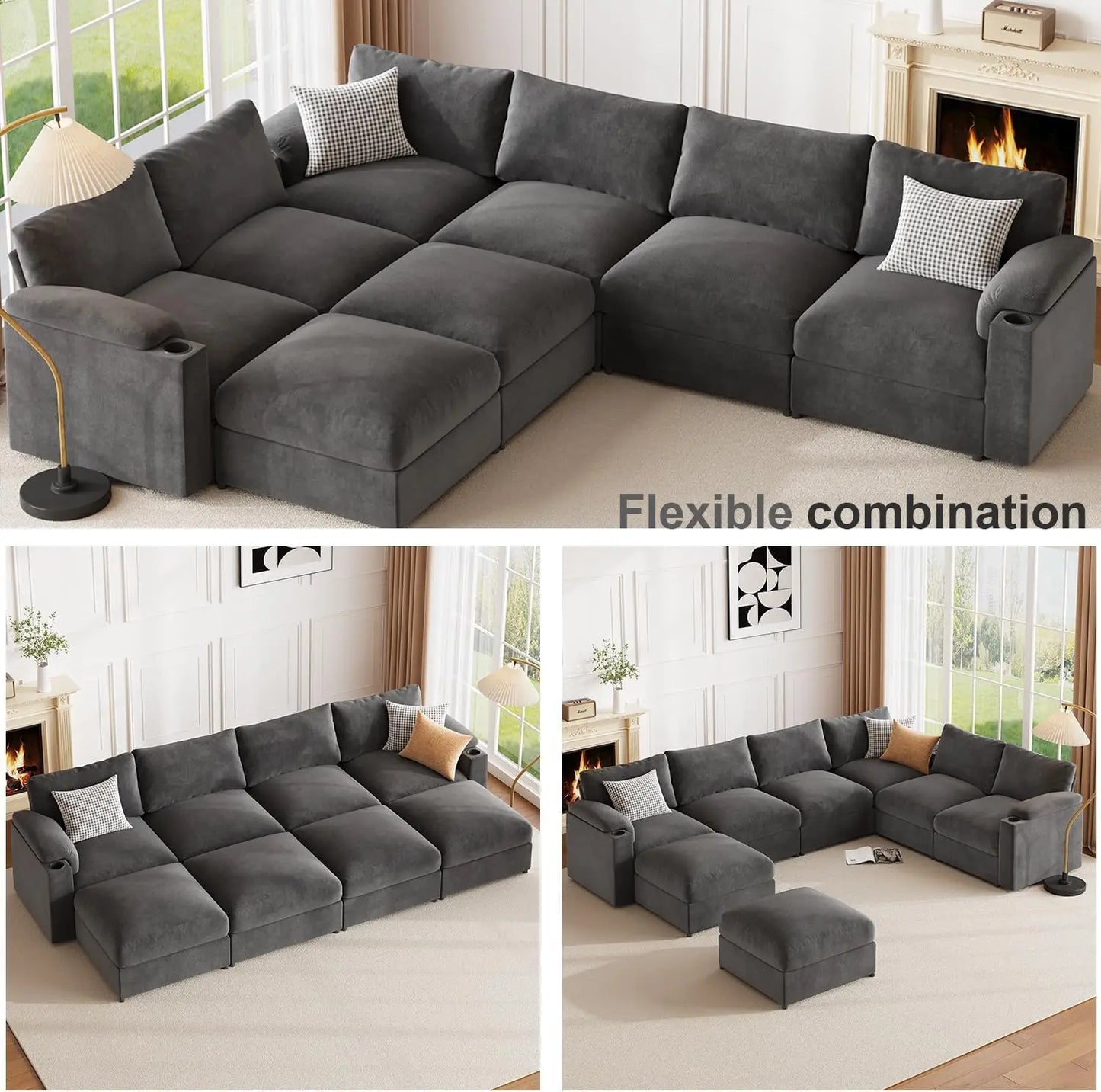 Velvet Modular Sectional Sofa U Shaped Sleeper Couch Living Room