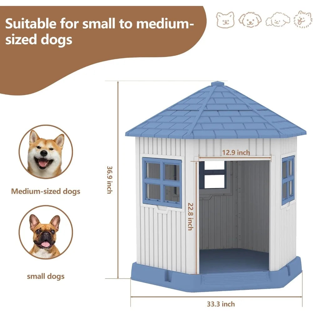 Dog House Indoor Outdoor Shelter With Window And Raised Floor
