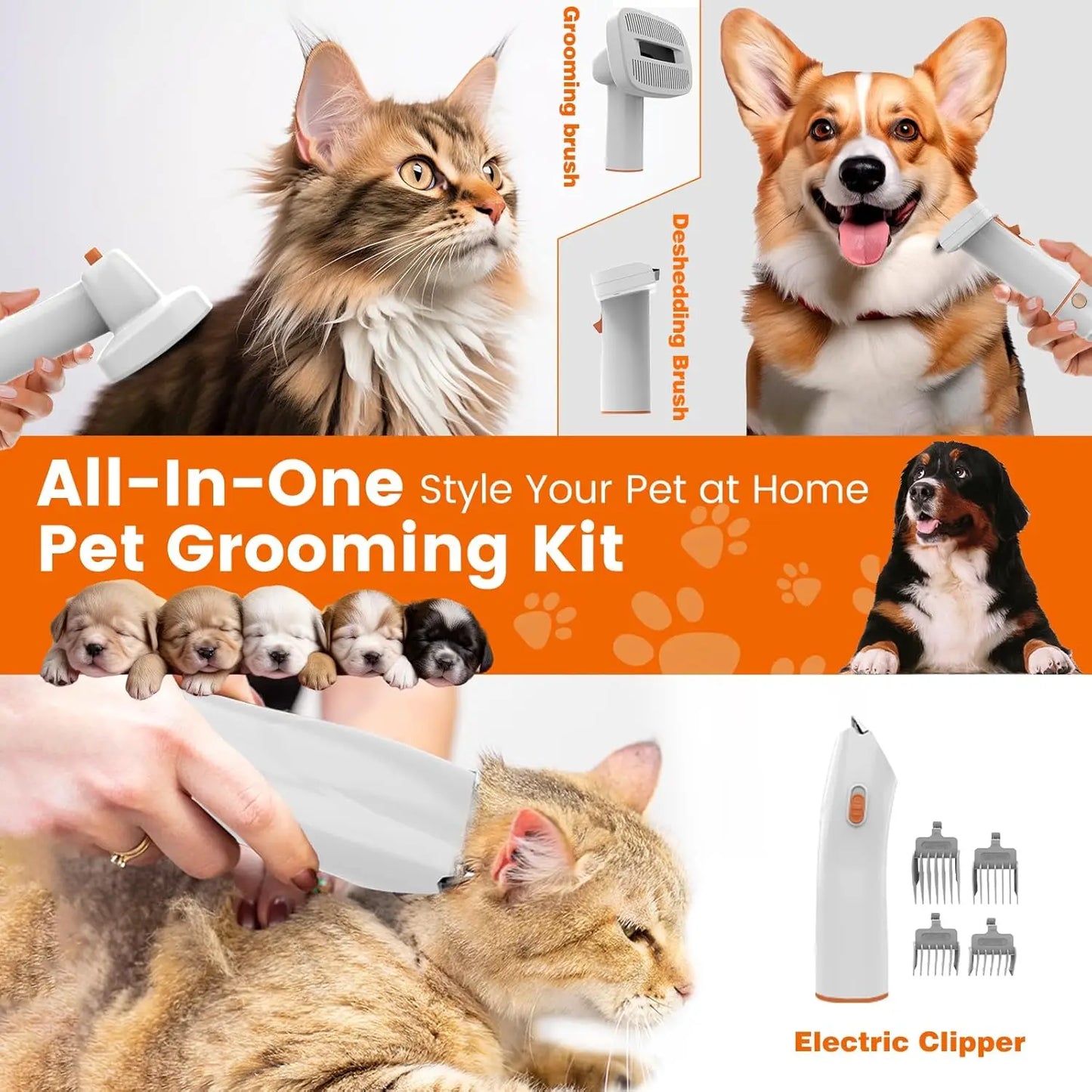 Pet Grooming Vacuum Kit With Clippers 12000Pa Suction