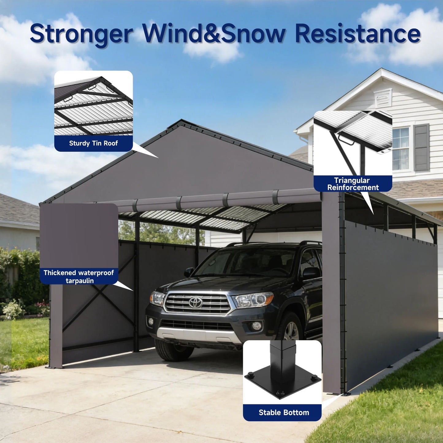 Heavy Duty Metal Carport With Oxford Cloth Enclosure