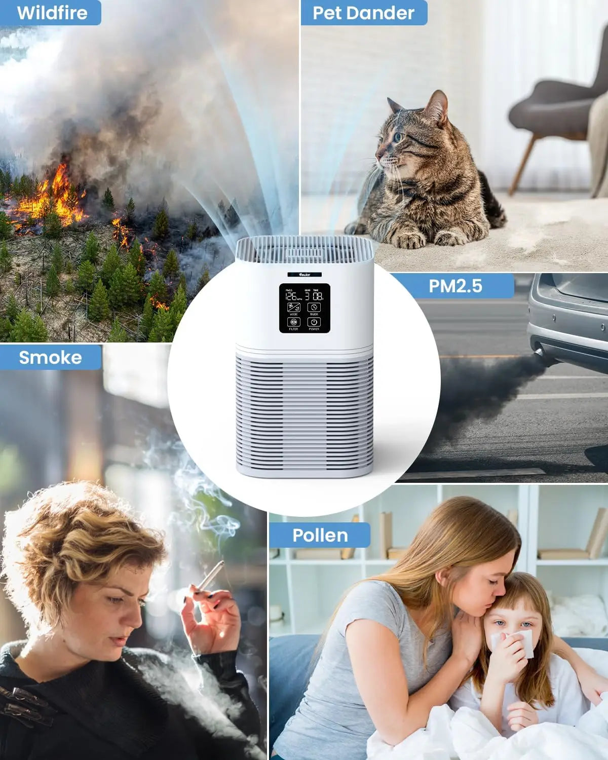2 in 1 Air Purifier for Home Allergies Pets Hair Odor Eliminators, Aromatherapy diffuser and Auto Mode, Quiet Air Cleaner