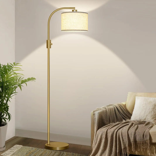 Modern Arc Dimmable Floor Lamp With Linen Shade Bulb Included