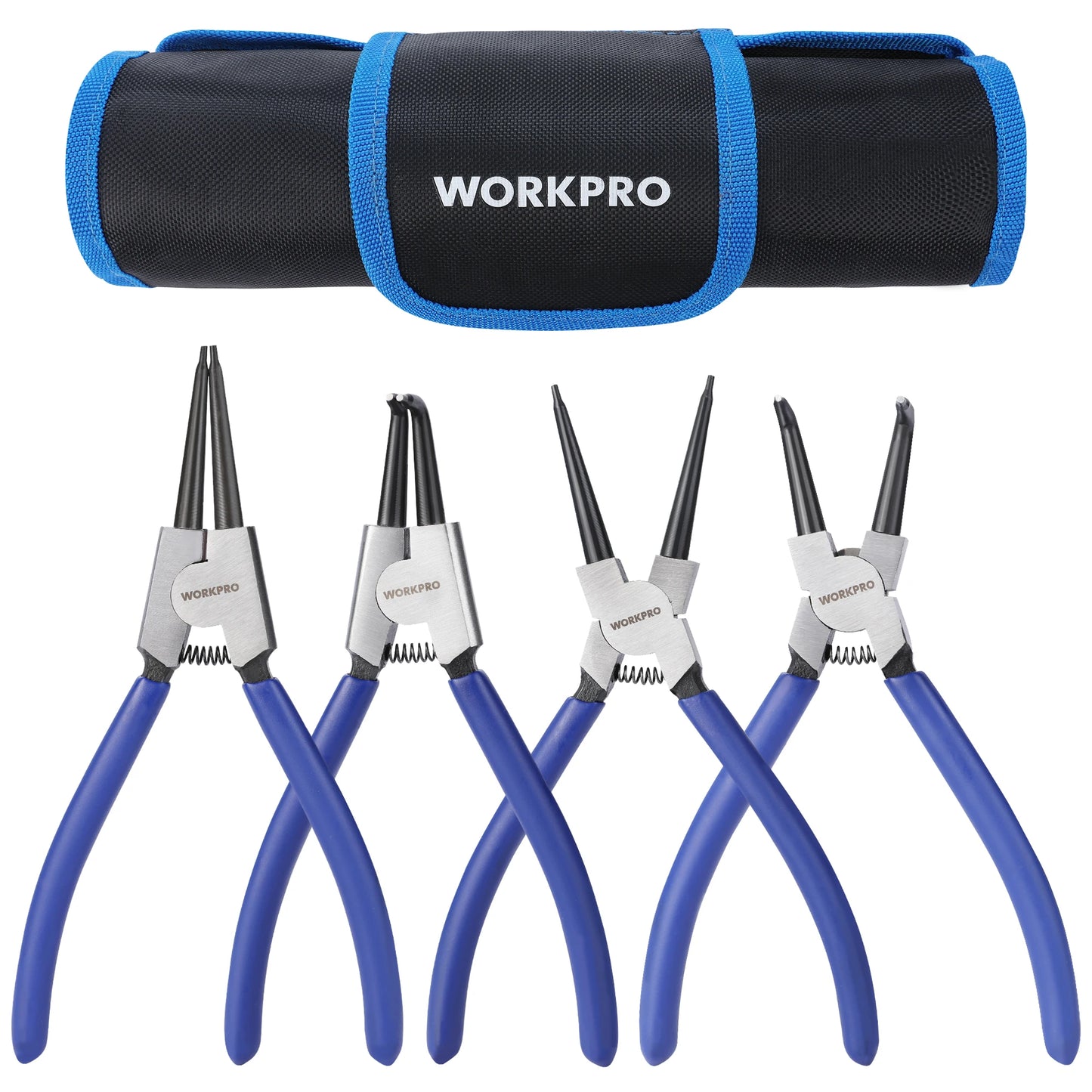 WORKPRO 4-Piece Snap Ring Pliers Set, 7-Inch Internal and External Circlip Pliers Kit with Straight and Bent Jaw, For Ring Remov