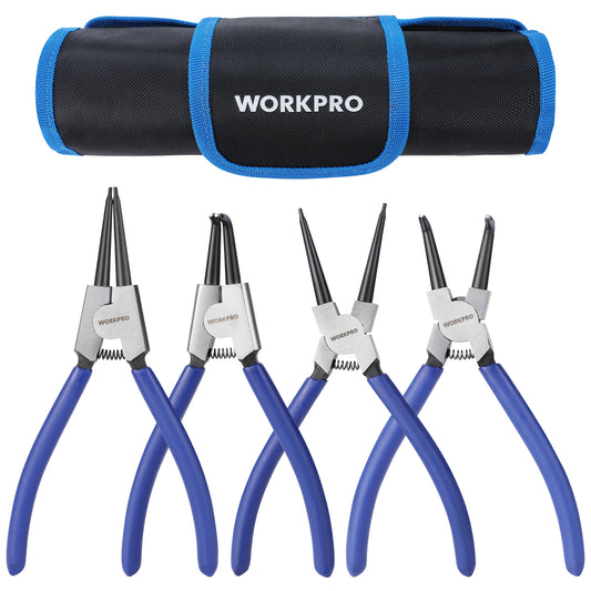 WORKPRO 4-Piece Snap Ring Pliers Set, 7-Inch Internal and External Circlip Pliers Kit with Straight and Bent Jaw, For Ring Remov