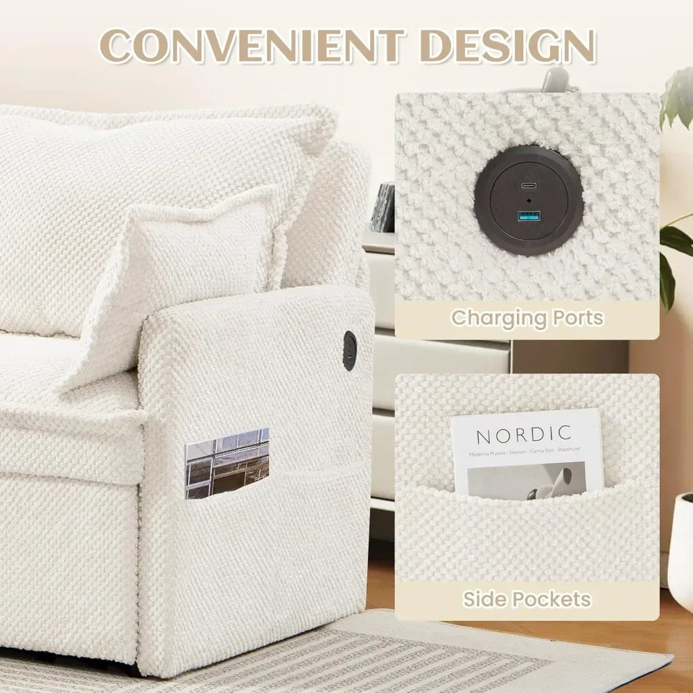 Corduroy L Shaped Pull Out Sofa Bed With USB Charger
