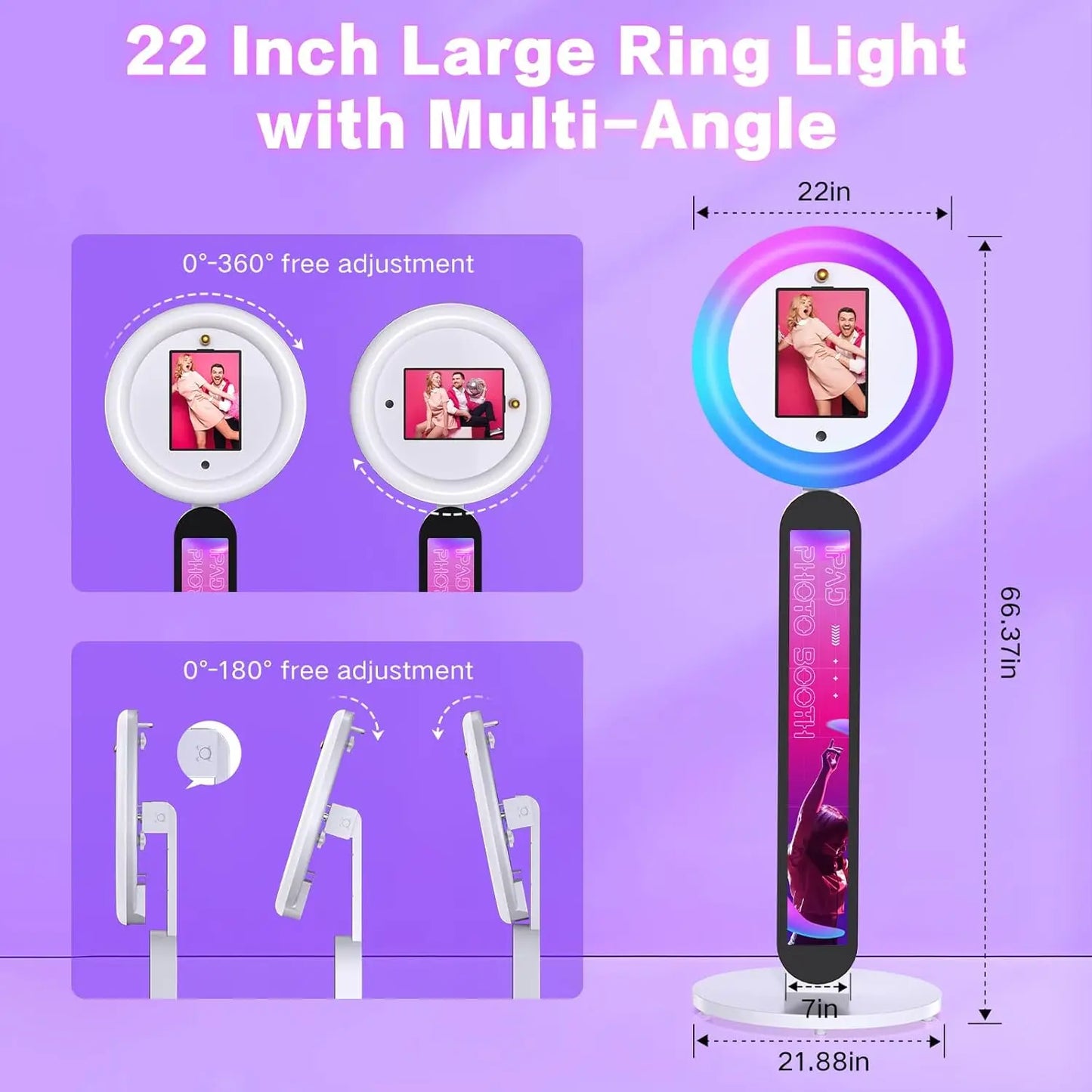 Portable iPad Photo Booth Machine Selfie Stand Via Remote APP Control With RGB Ring Light For Party Wedding Events With Case
