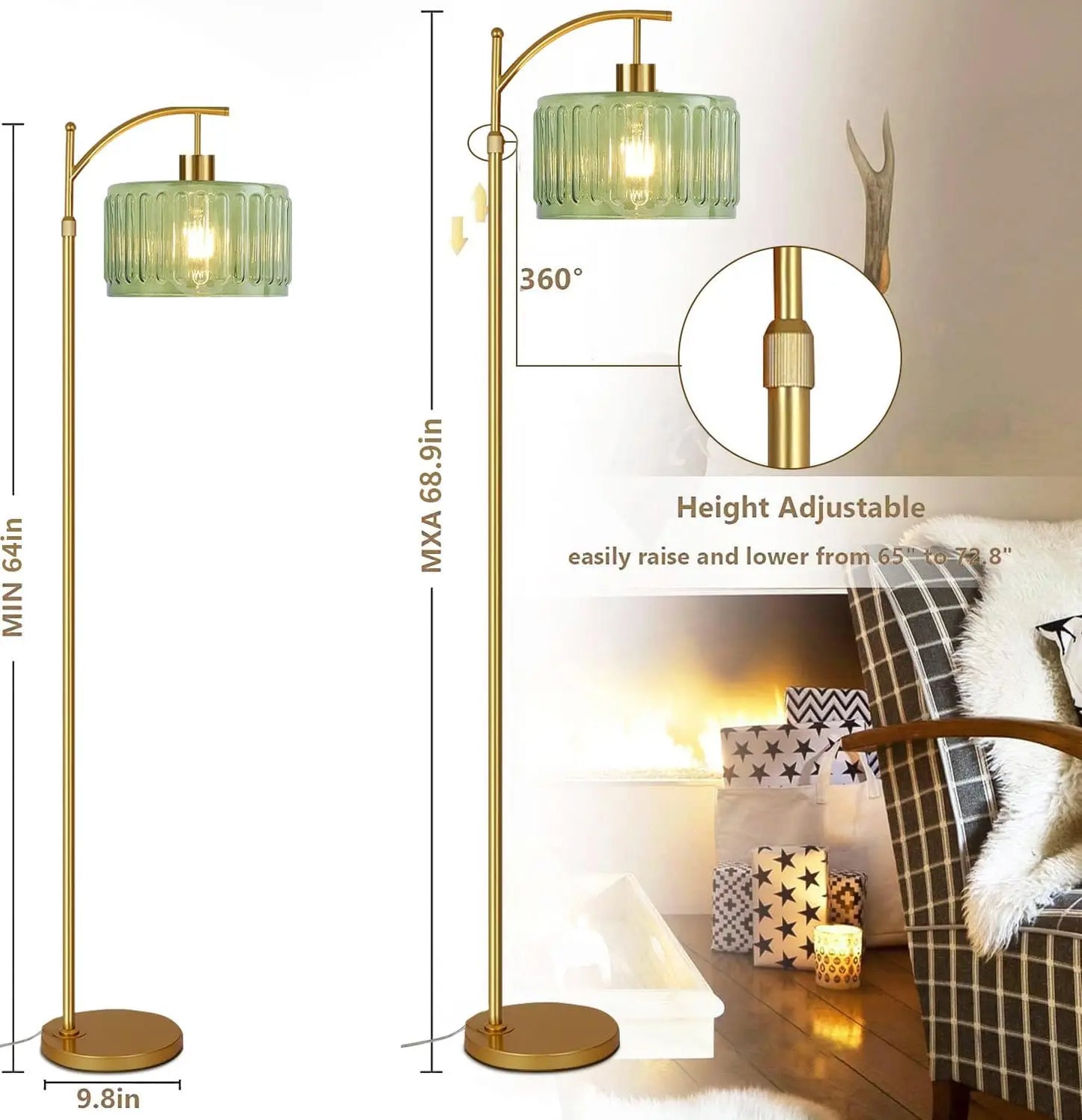 Gold Dimmable Floor Lamp With Remote Mid Century Brass