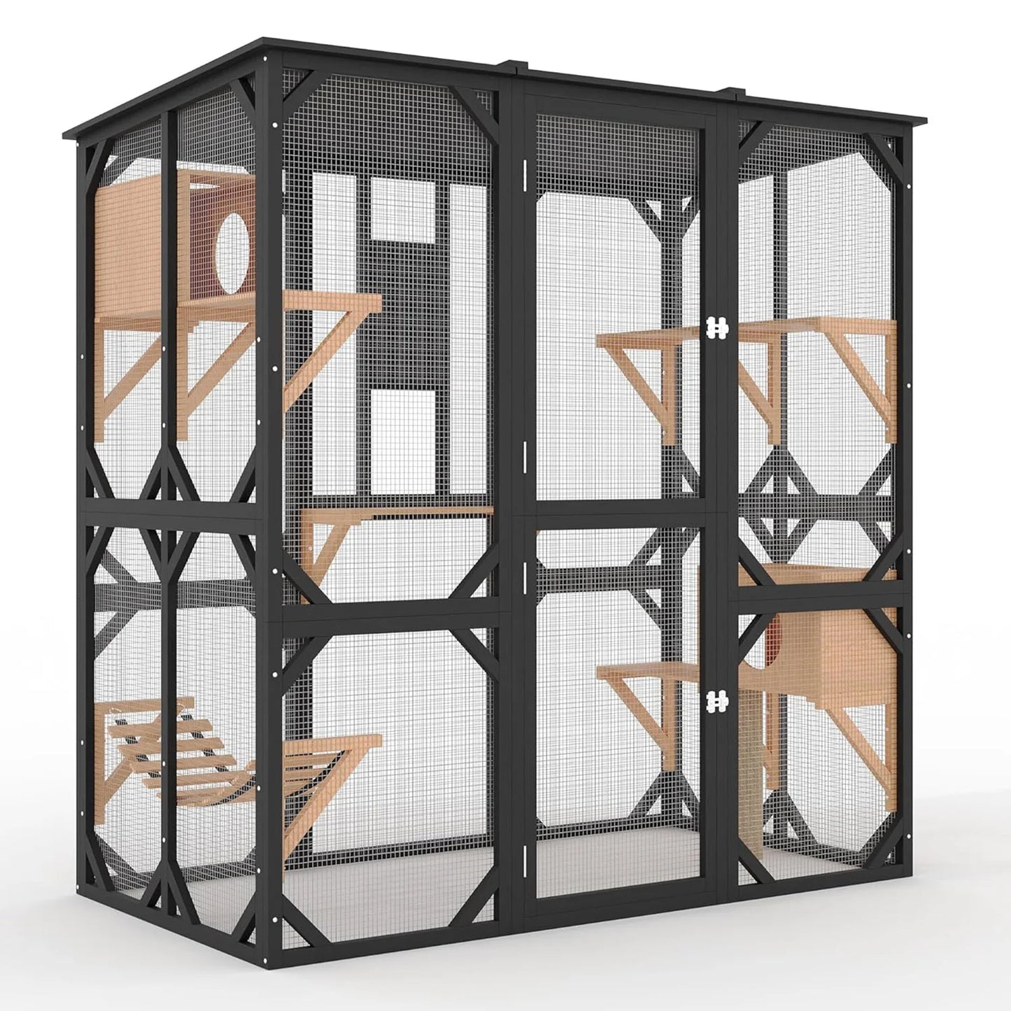 HiMISS Outdoor Wooden Catio Walk-In Multi-Level Cat Enclosure