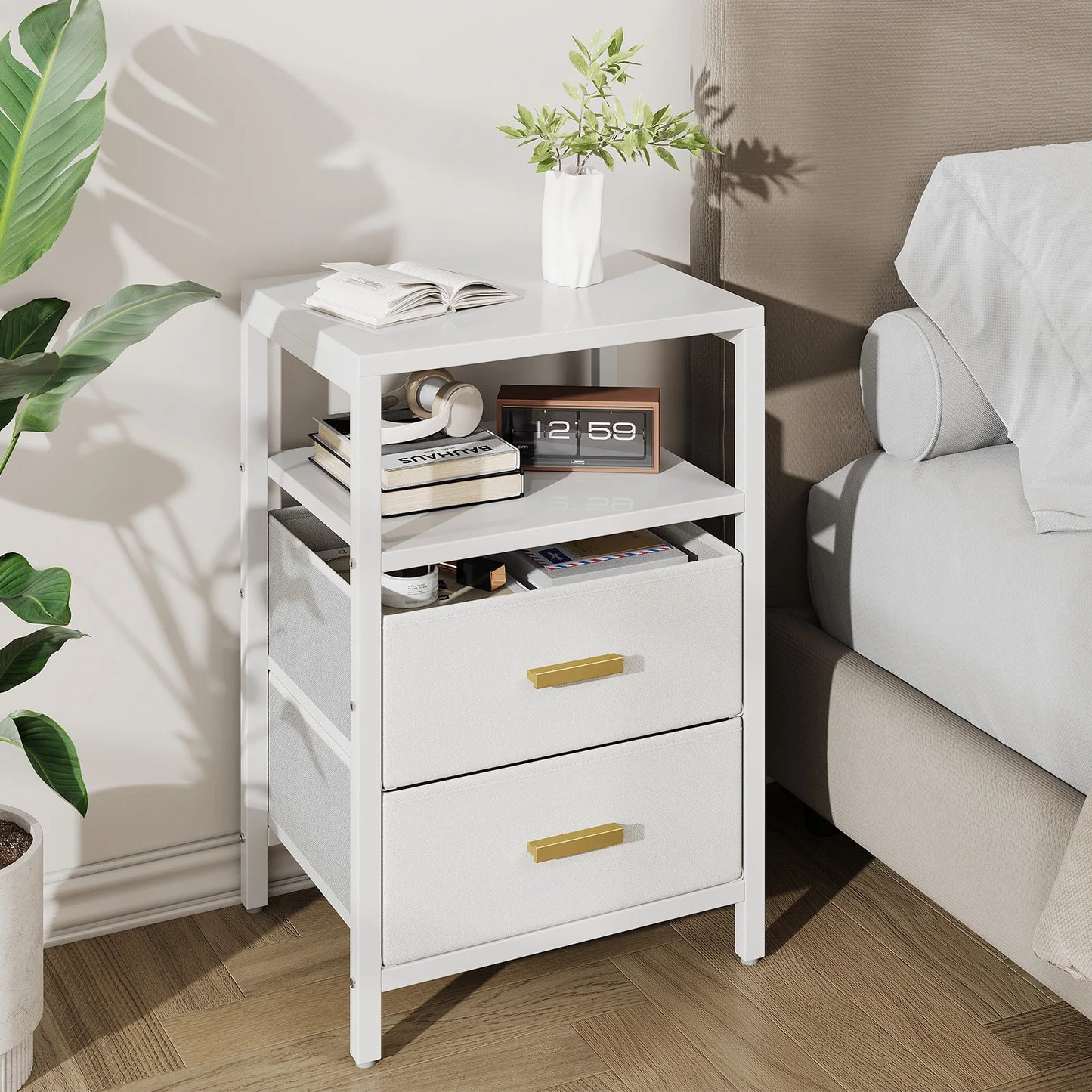 Particle Board Modern Bedside Table With Fabric Drawers