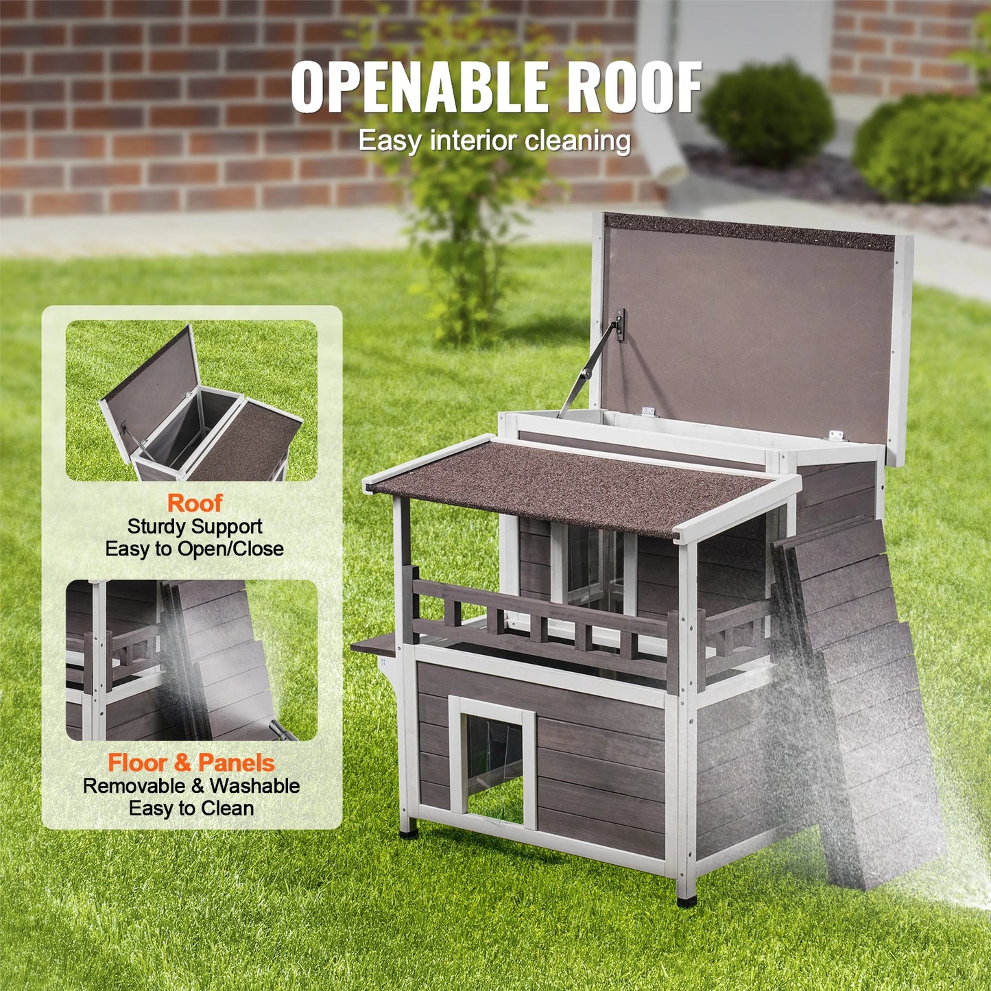 SucceBuy Outdoor Cat House Weatherproof Two-Story Shelter