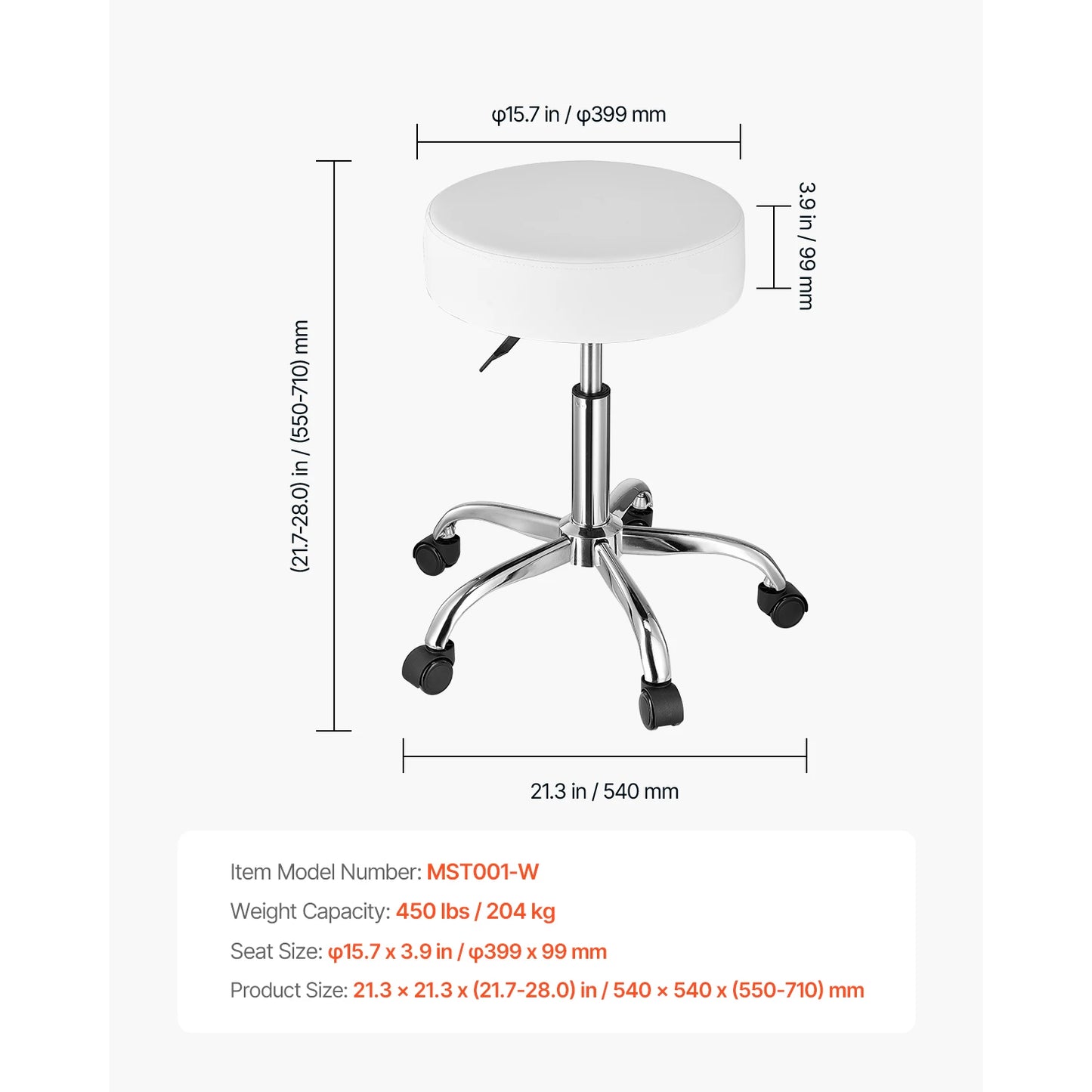 VEVOR Rolling Stool With Wheels Height Adjustable