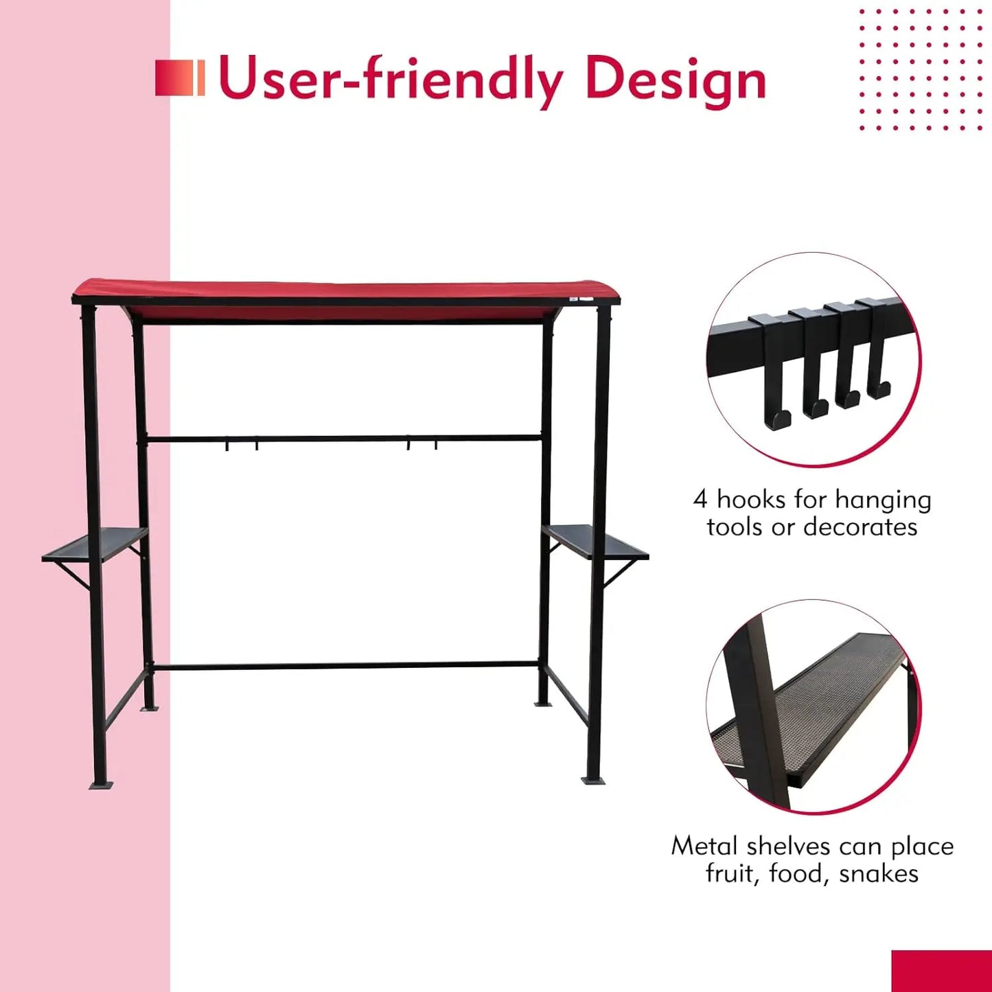 Grill Gazebo Patio BBQ Canopy With Metal Shelves
