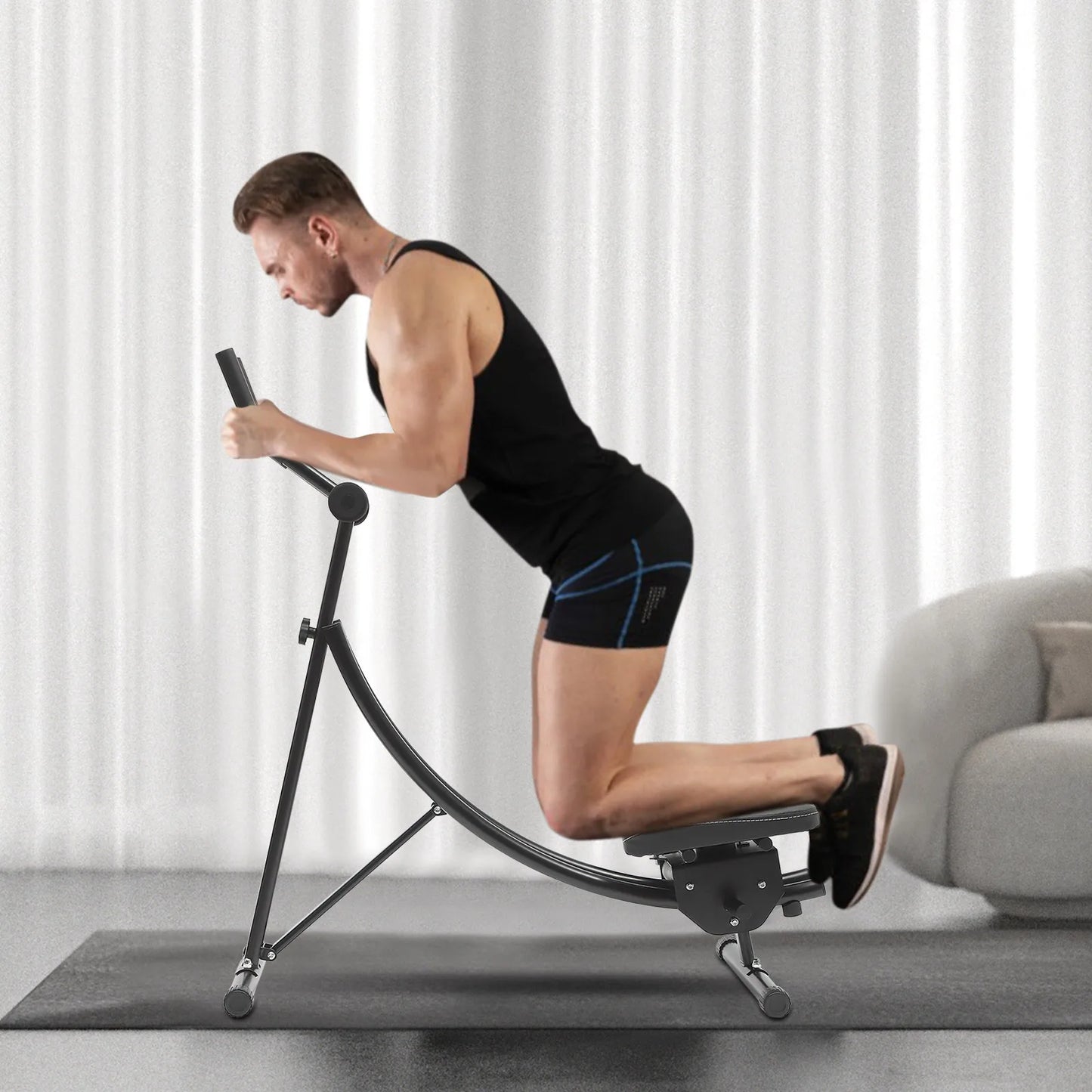 Abdominal Crunch Coaster, Height Adjustable Ab Trainer Abdominal Whole with LCD Monitor & Six Silent Rollers for Home,Gyms