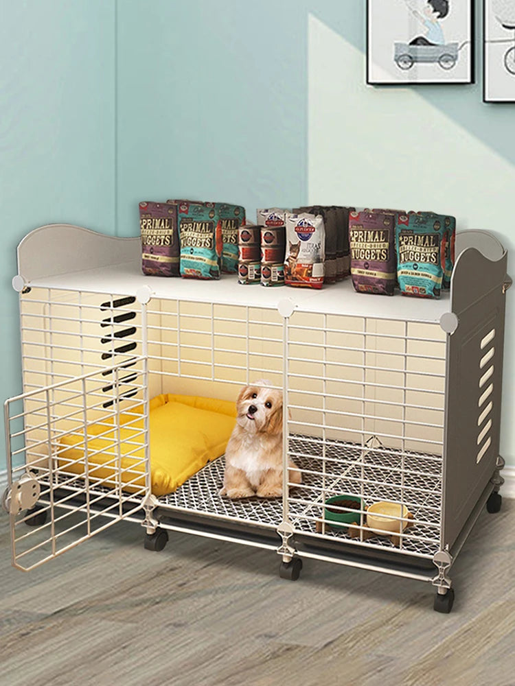 NONE Dog Kennel End Table With Wheels Tray Wired Cage