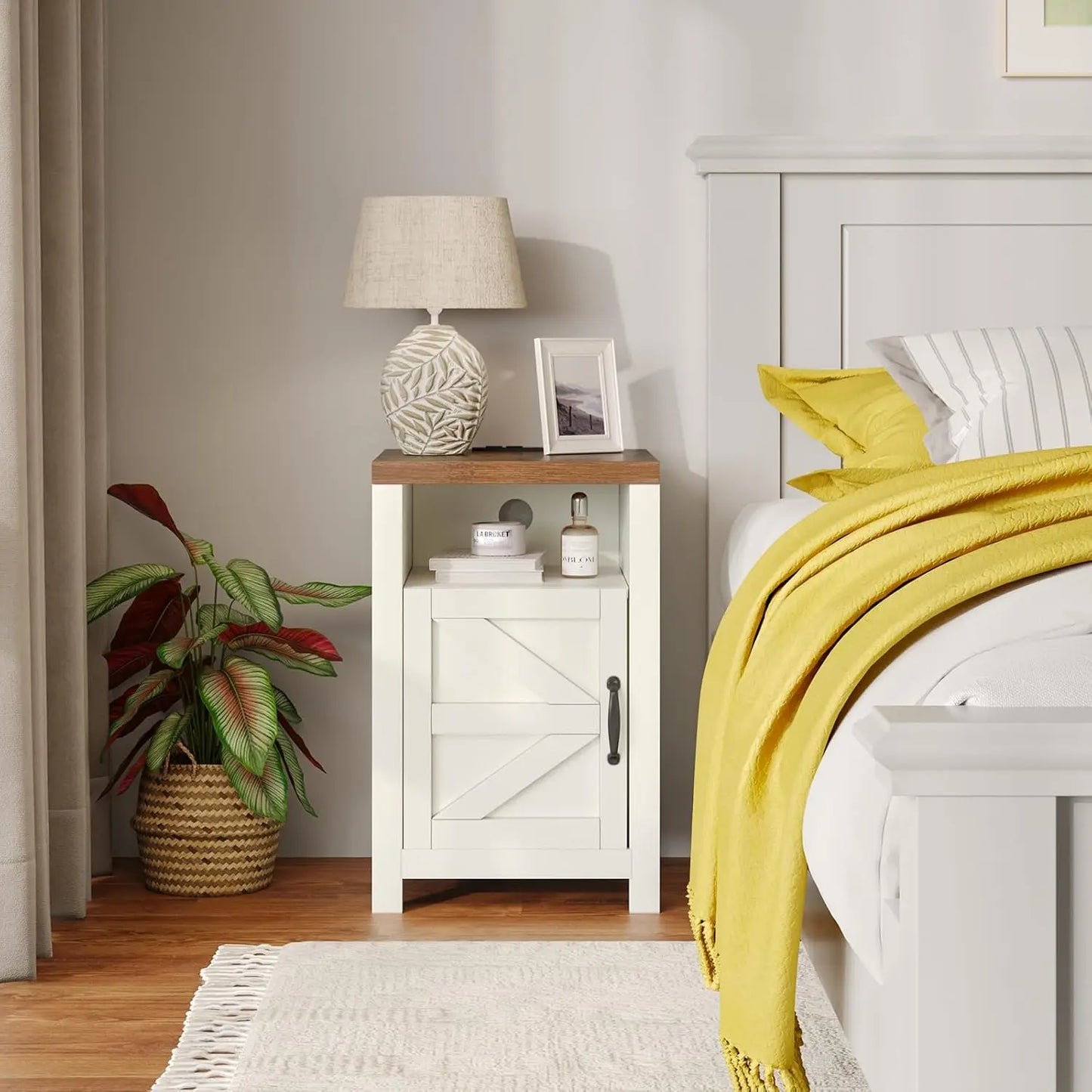 Farmhouse Nightstands Set of 2 With Charging Station and Storage