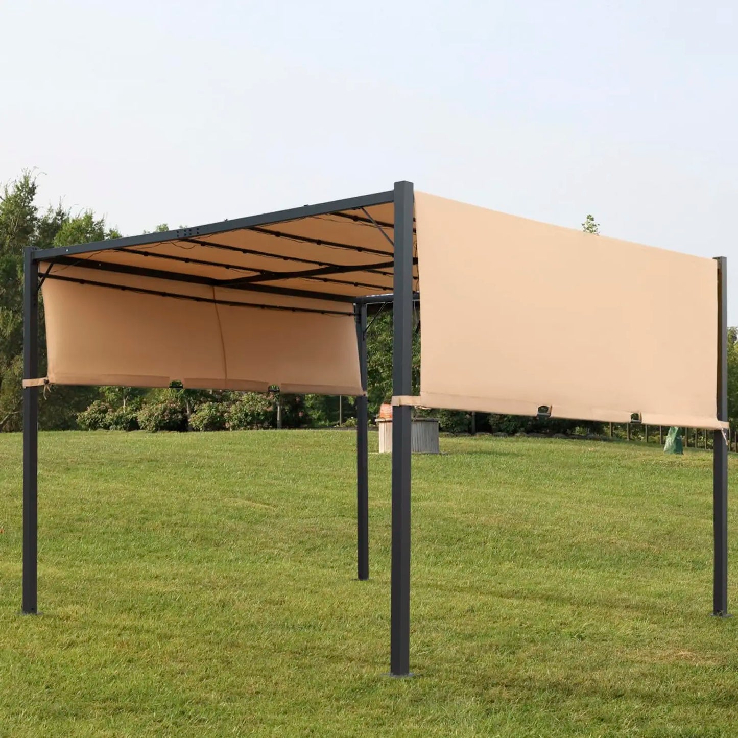 Outdoor Aluminum Pergola With Retractable Sun Shade And Solar LEDs