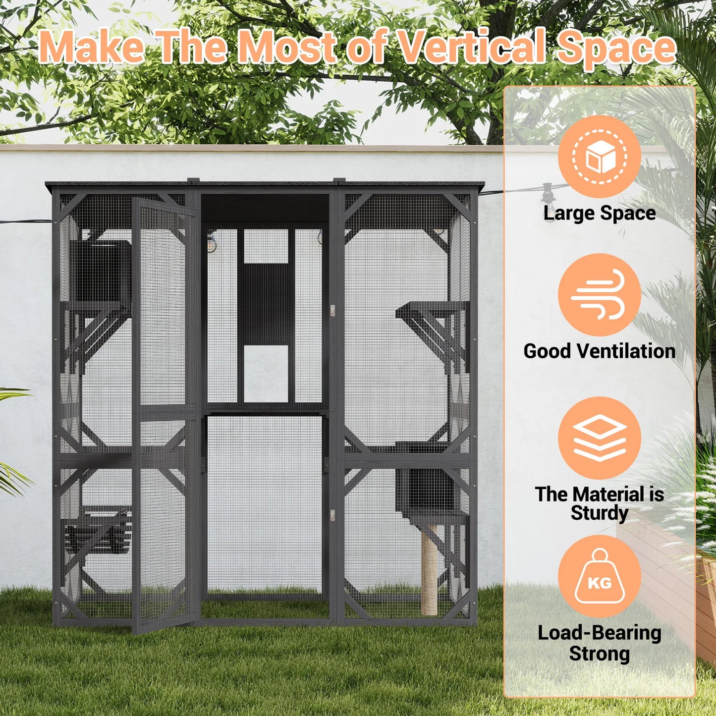 HiMISS Outdoor Wooden Catio Walk-In Multi-Level Cat Enclosure