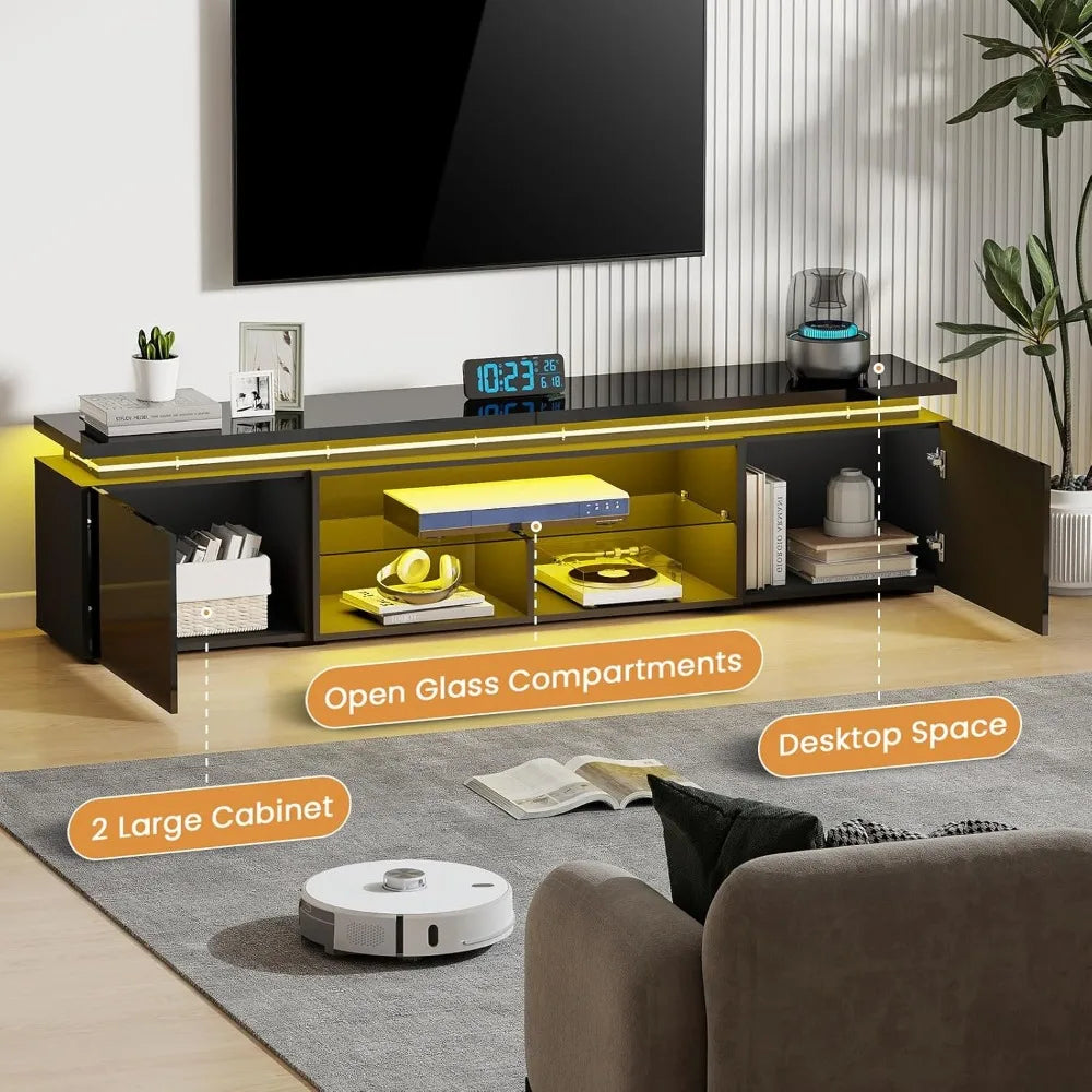 TV Stand Entertainment Center With LED Lighting And Storage
