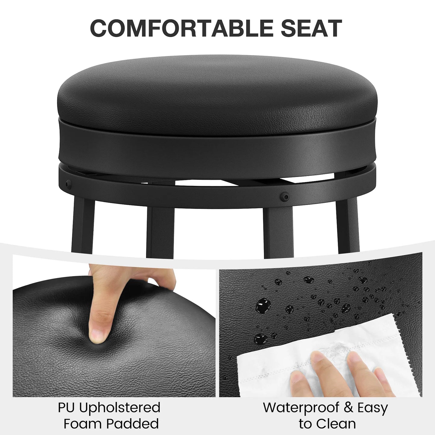 TWISTER.CK Backless Swivel Bar Stools, PU Leather, Metal Frame