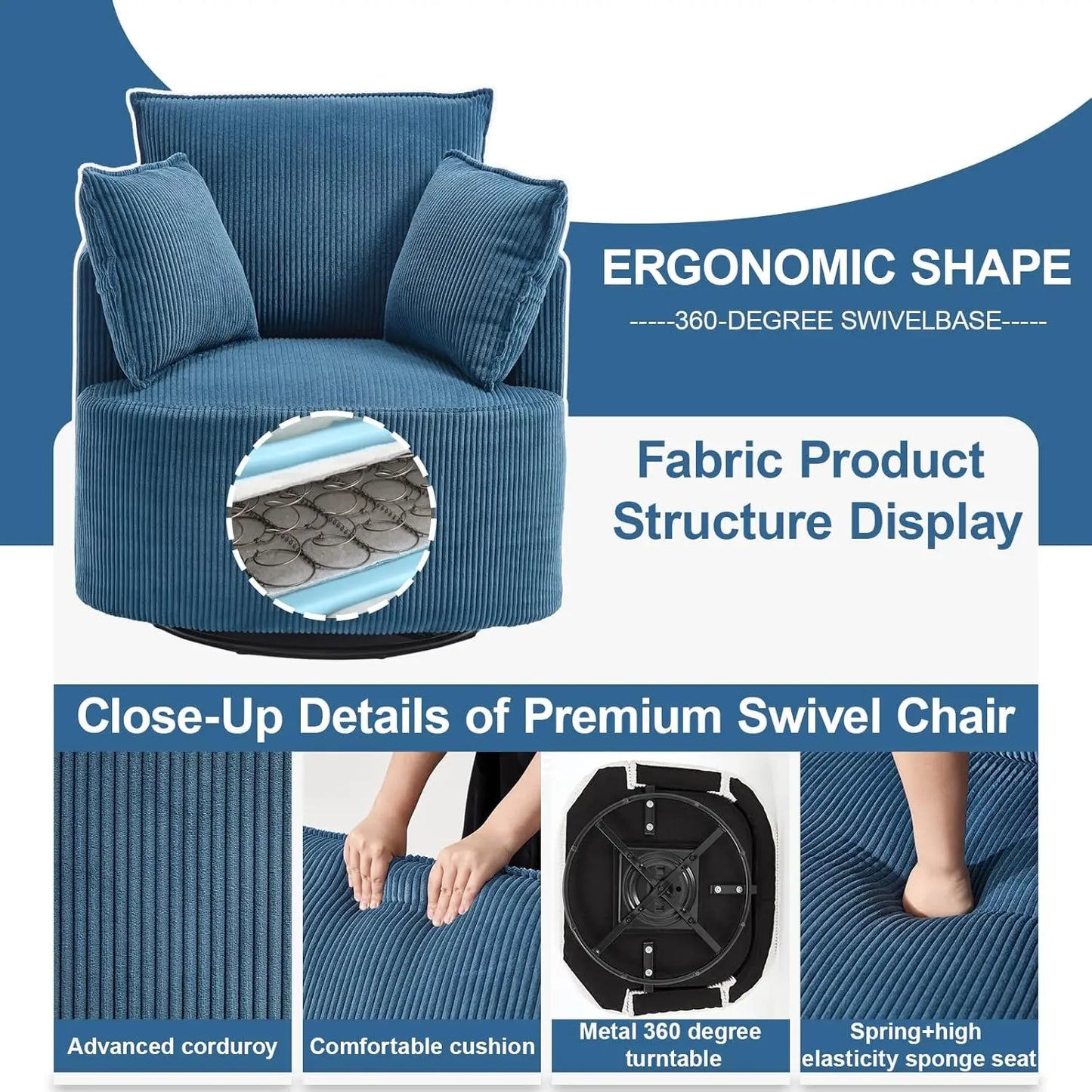 Corduroy Upholstered Swivel Barrel Chair Living Room Customized