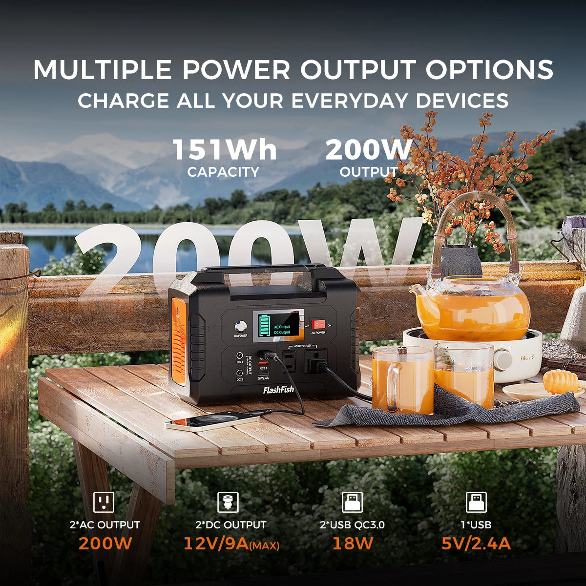FF FlashFish E200 Portable Power Station 200W 151Wh Solar Generator