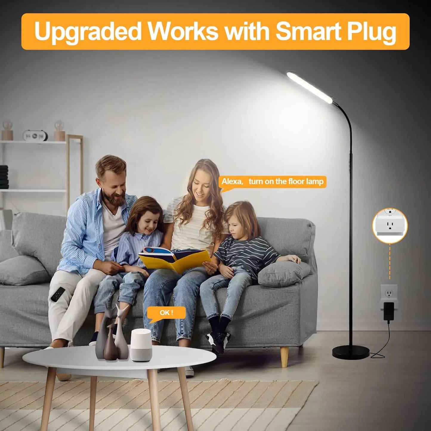 LED Floor Lamp 18W With Remote Dimmable Smart Plug Compatible