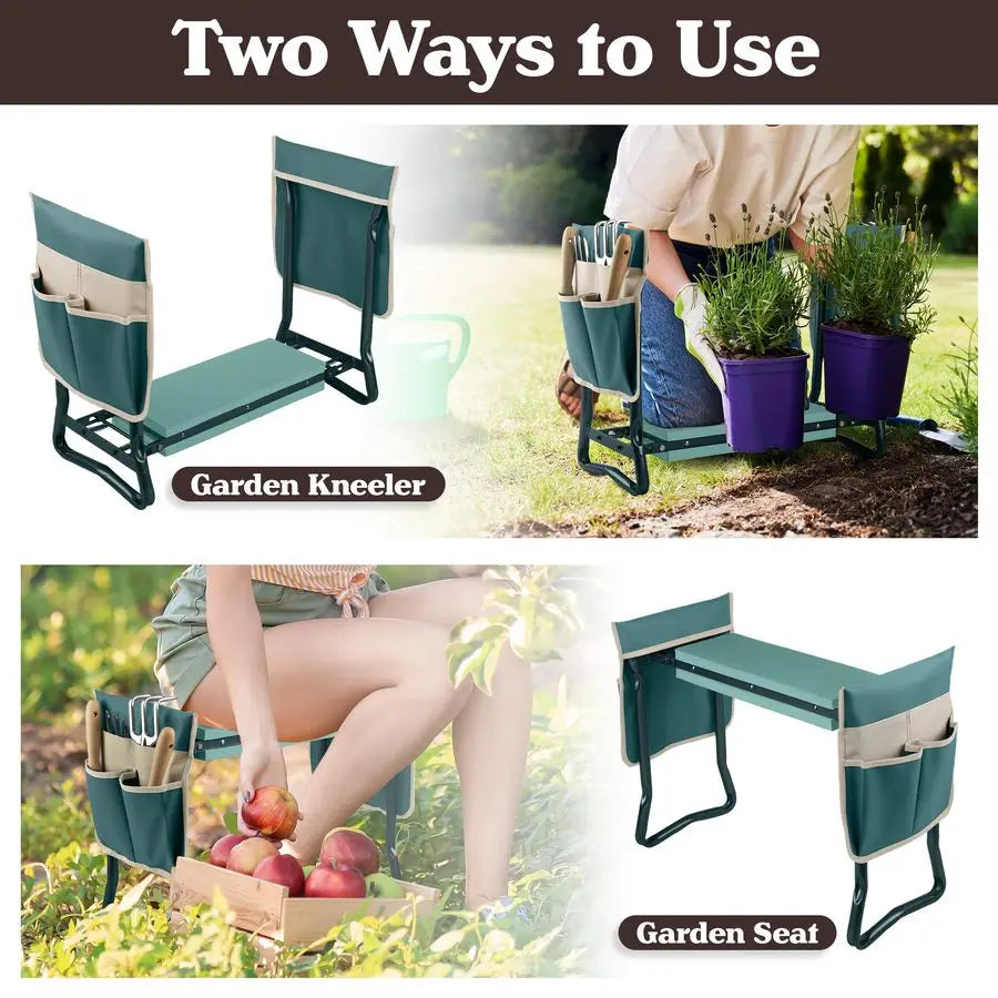 Kneeler and Seat 2in1 Foldable Garden Kneeling Pad and Stool with Removable Pockets for Gardening Tools Gardening Gifts for Wome