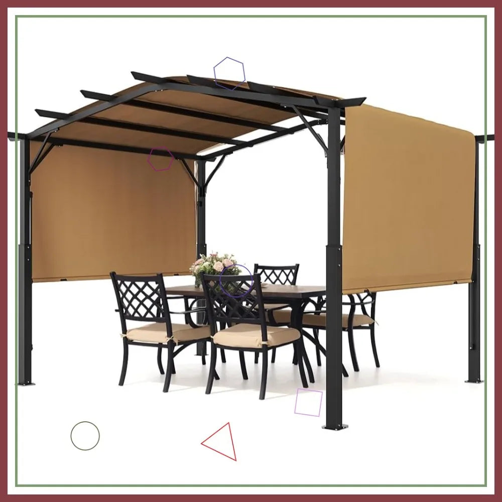 Outdoor Pergola With Retractable Canopy Heavy Duty Metal Frame