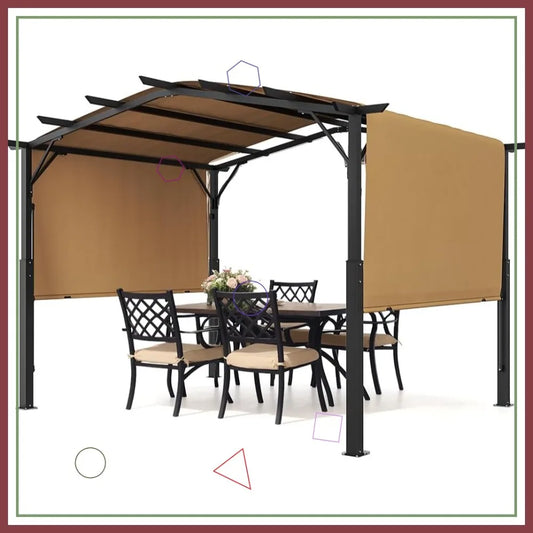 Outdoor Pergola With Retractable Canopy Heavy Duty Metal Frame