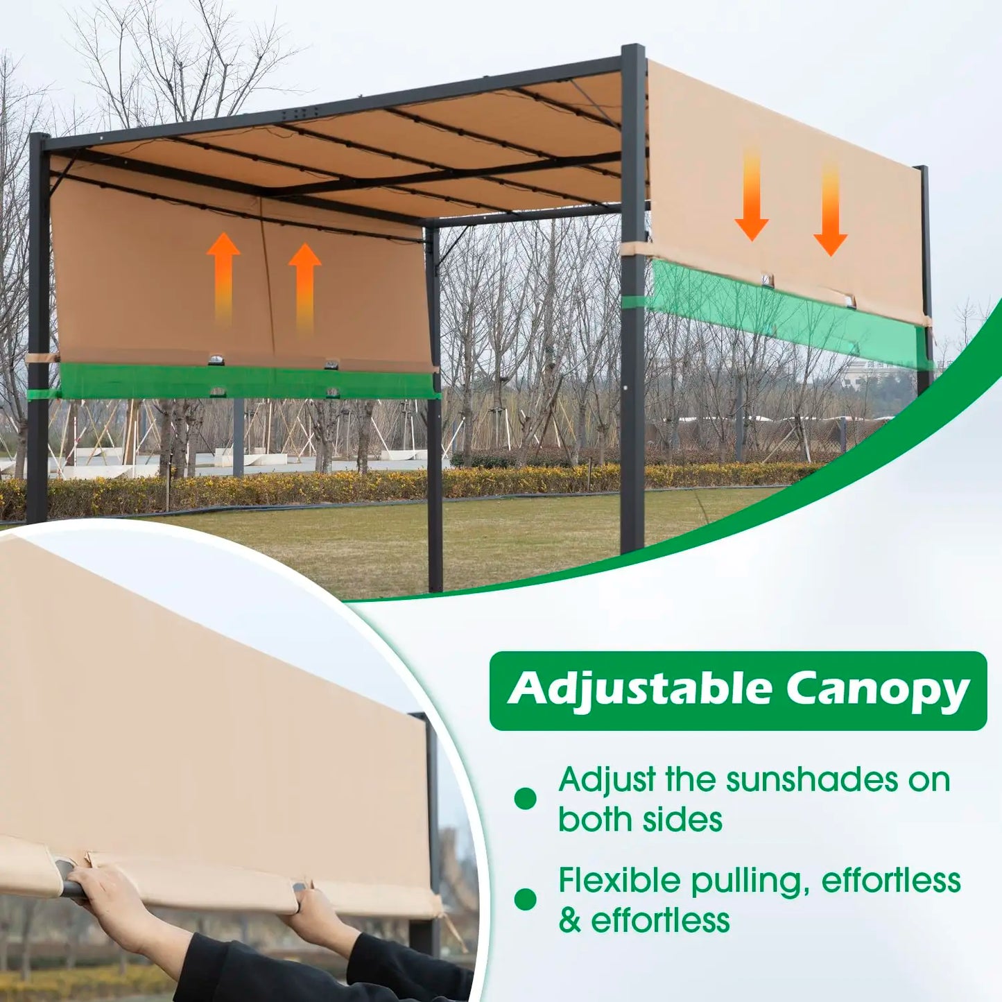 Outdoor Aluminum Pergola With Retractable Sun Shade And Solar LEDs