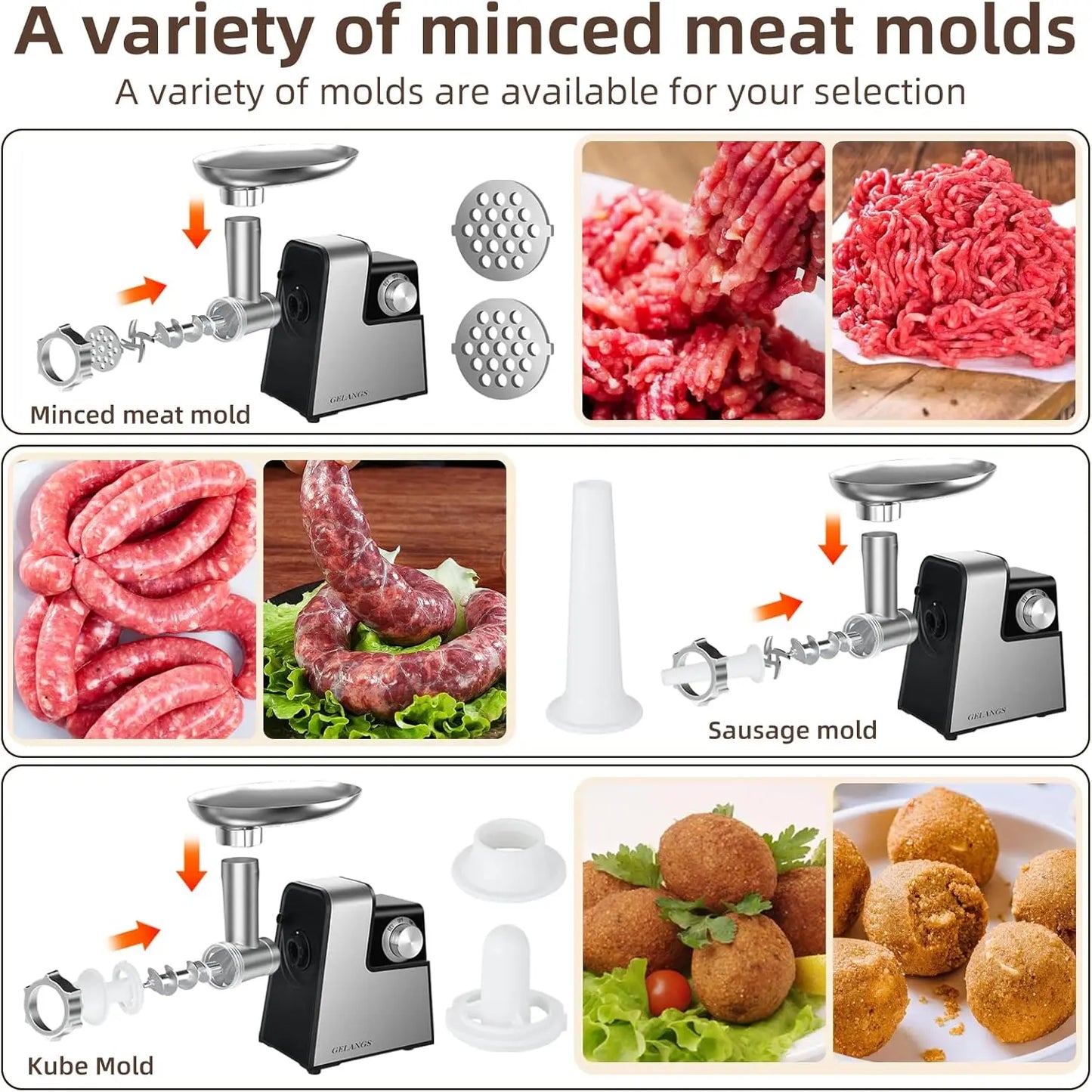 350W Electric Meat Grinder With Sausage Stuffer Tubes Kubbe Kit