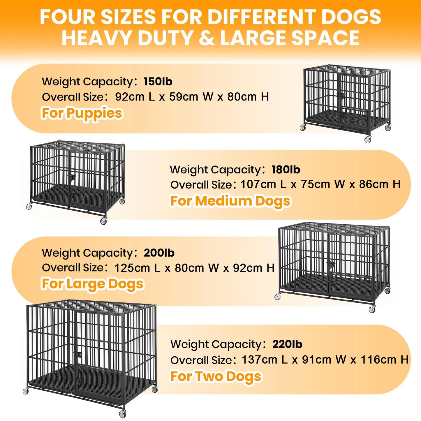 HiMISS Heavy Duty Escape-Proof Metal Dog Crate with Three Doors