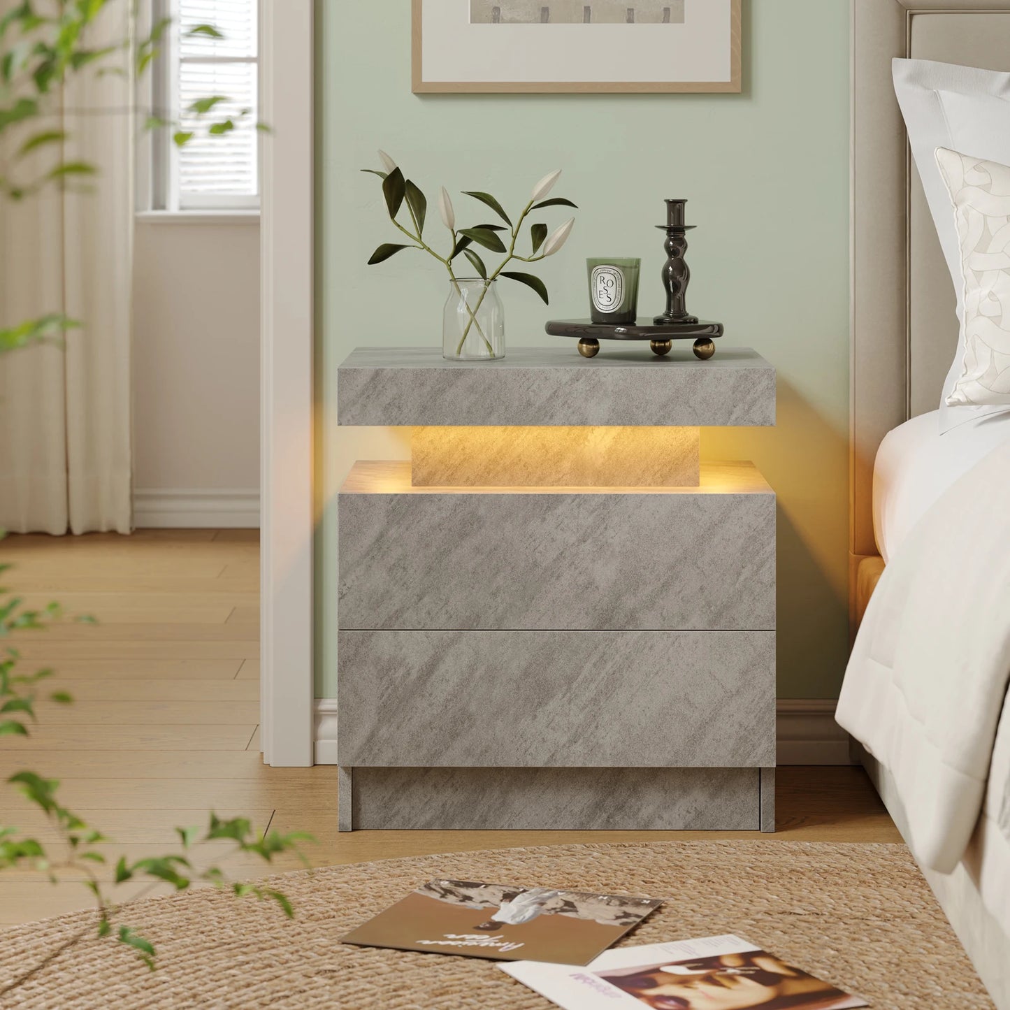 Cubehom LED Nightstands With RGB Lights And Two Drawers