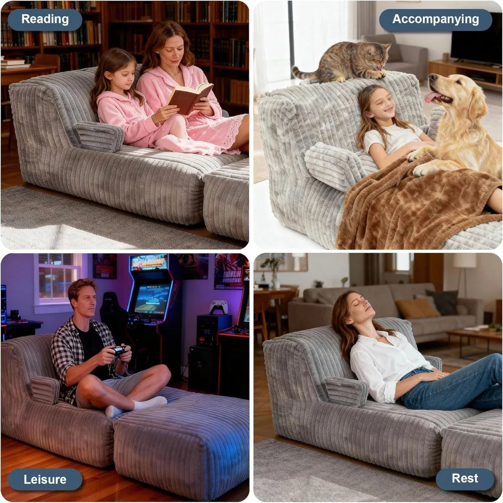 Memory Foam Bean Bag Chair With Armrests Ergonomic Lounger