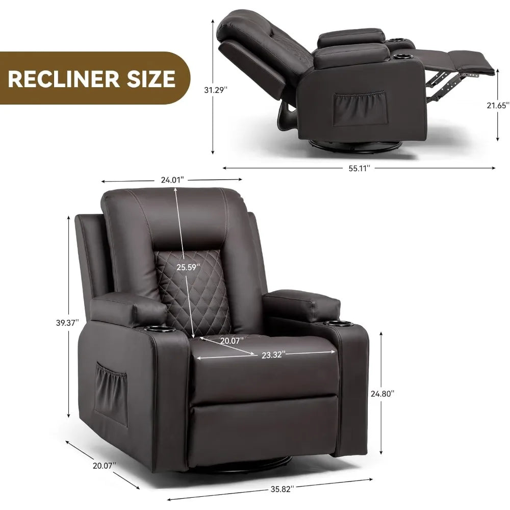 Adult Swivel Rocker Recliner With Massage And Heat Cup Holder